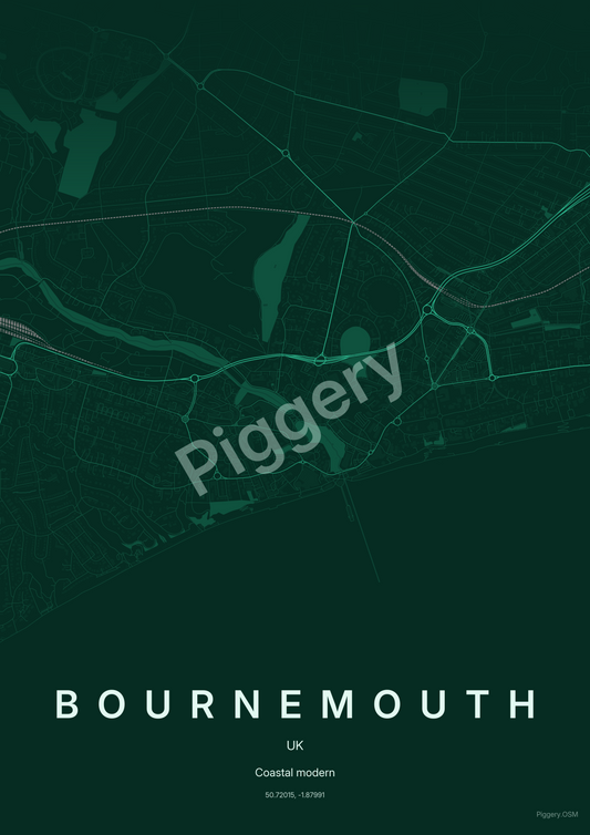 Bournemouth Jade Orbit custom map poster by Piggery Studio