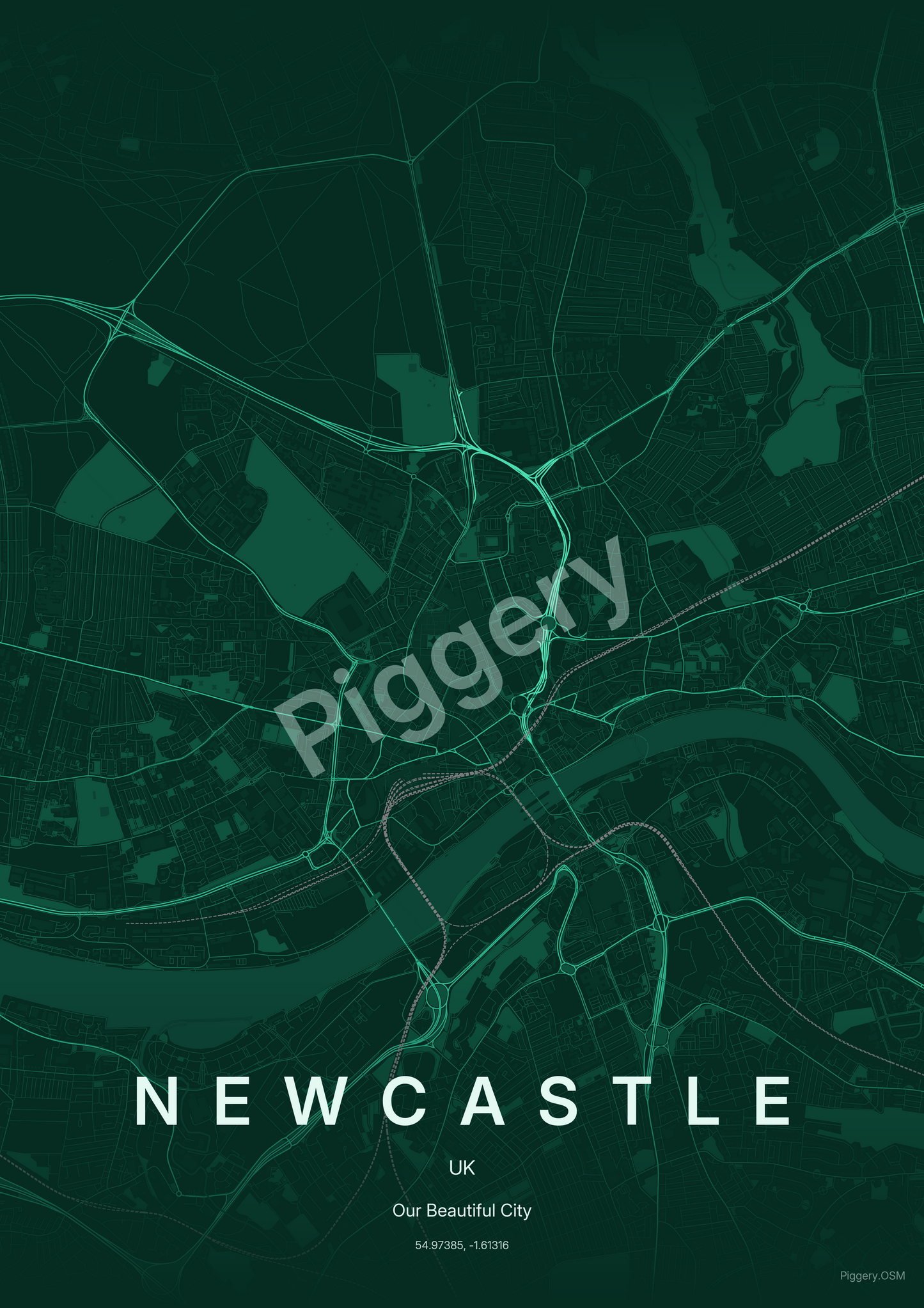 Newcastle Jade Orbit custom map poster by Piggery Studio