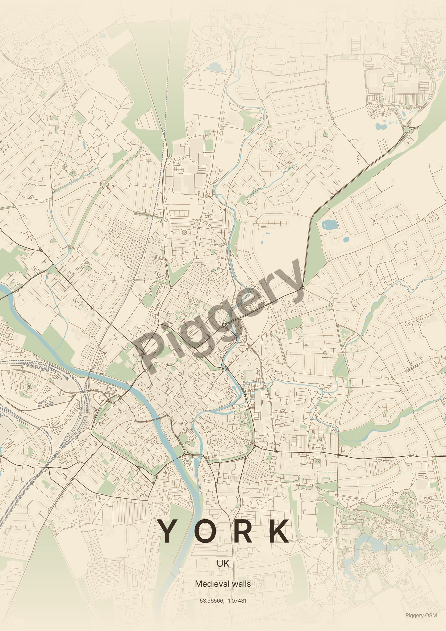 York Vintage Atlas custom map poster by Piggery Studio