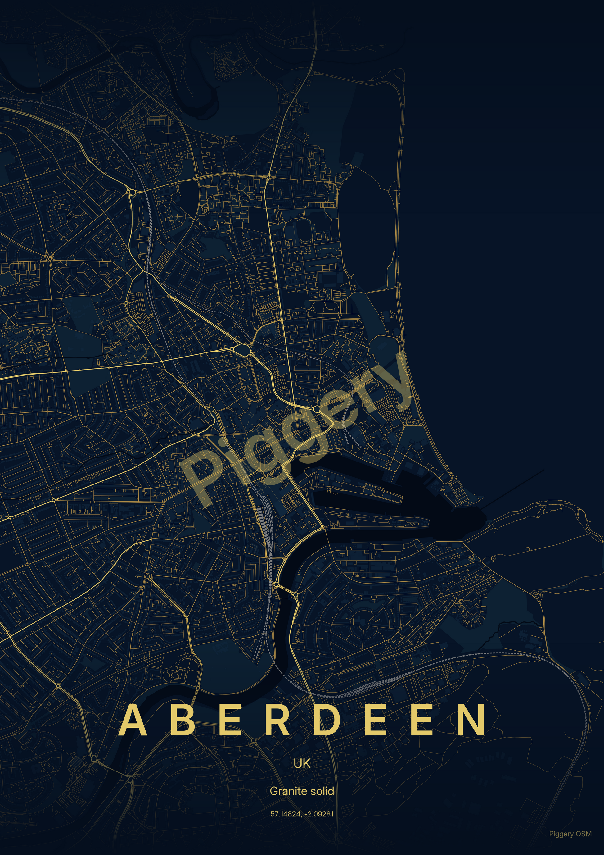 Aberdeen Starlit Depth custom map poster by Piggery Studio