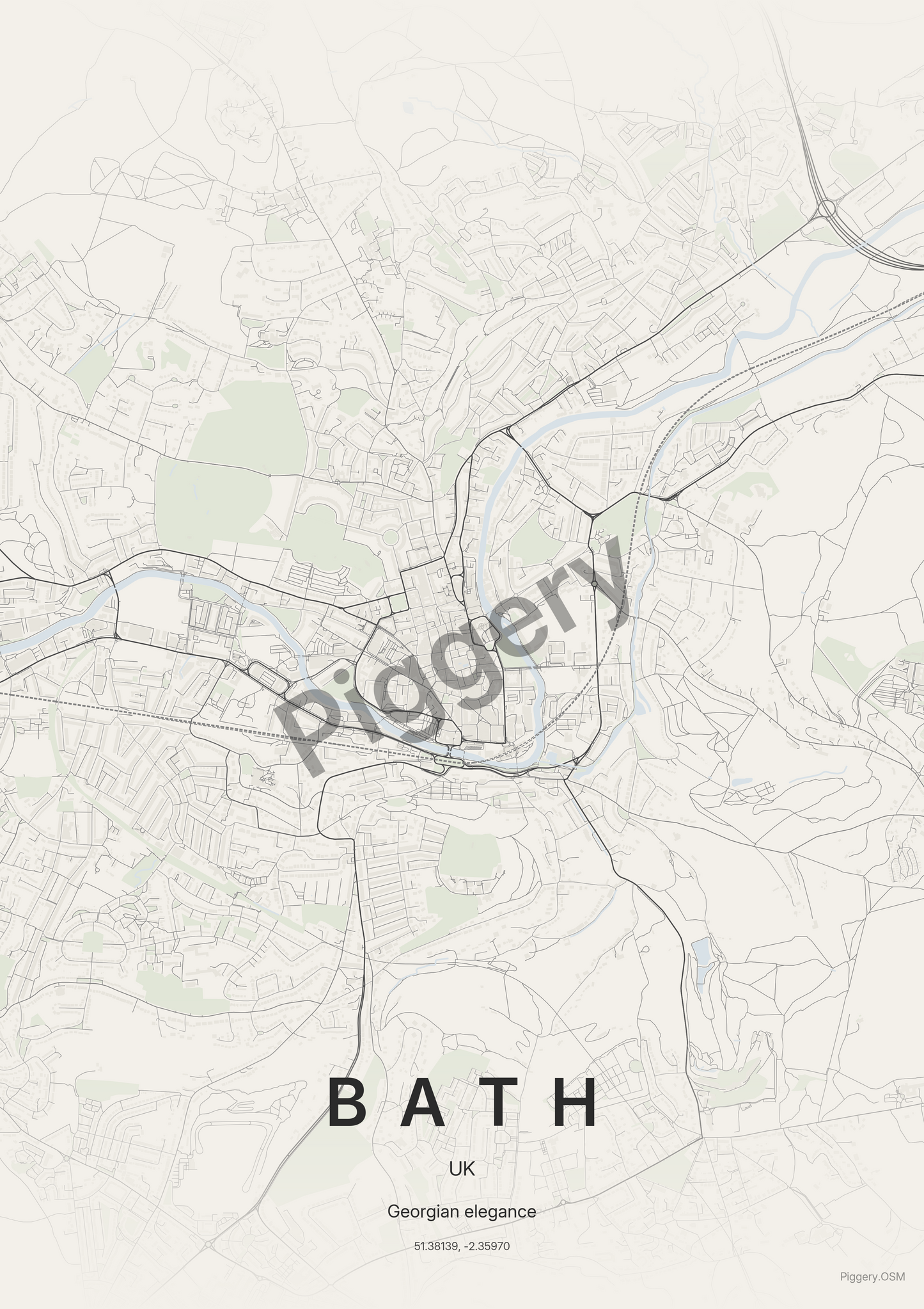 Bath Soft Neutral custom map poster by Piggery Studio