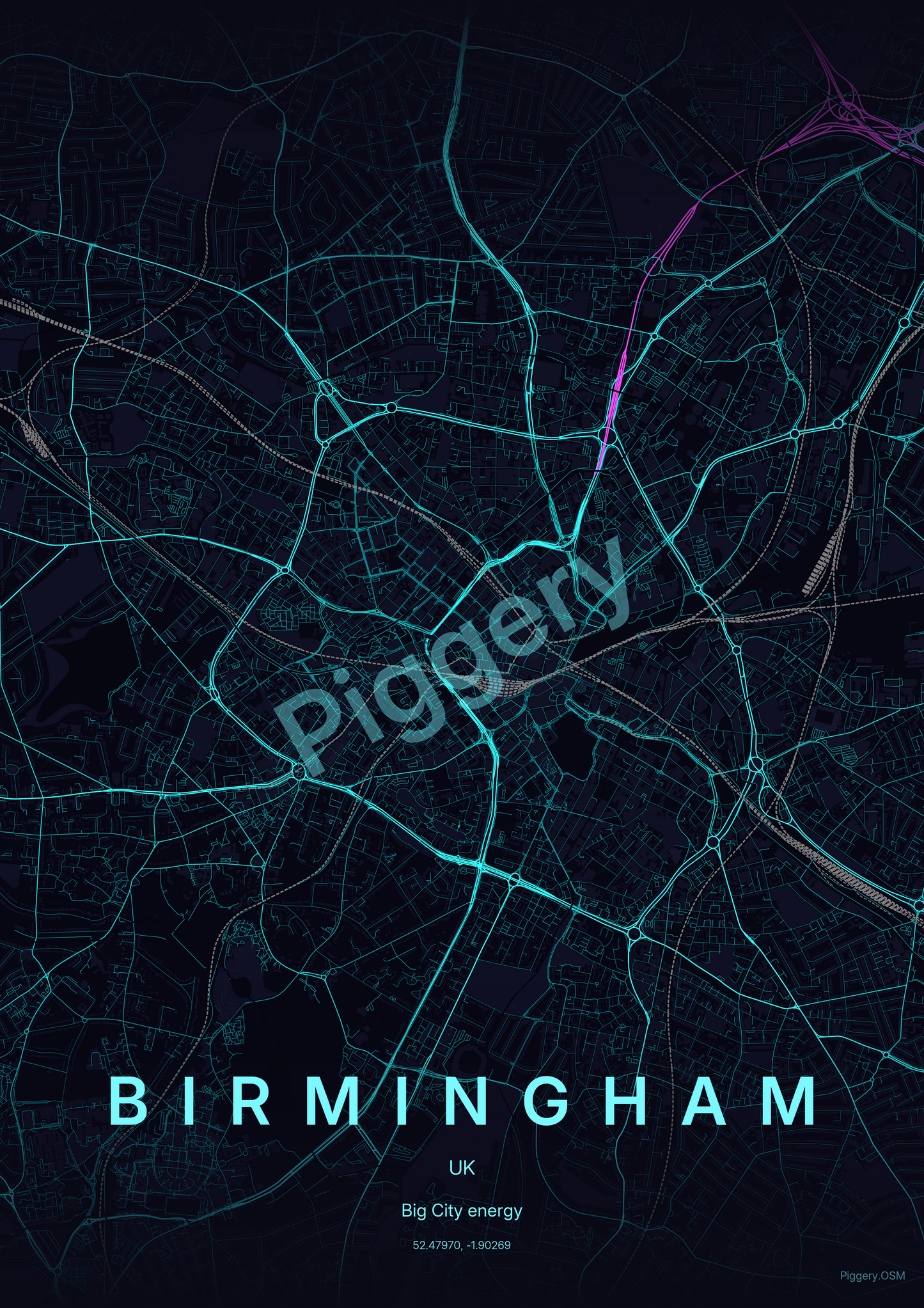 Birmingham Electric Horizon custom map poster by Piggery Studio