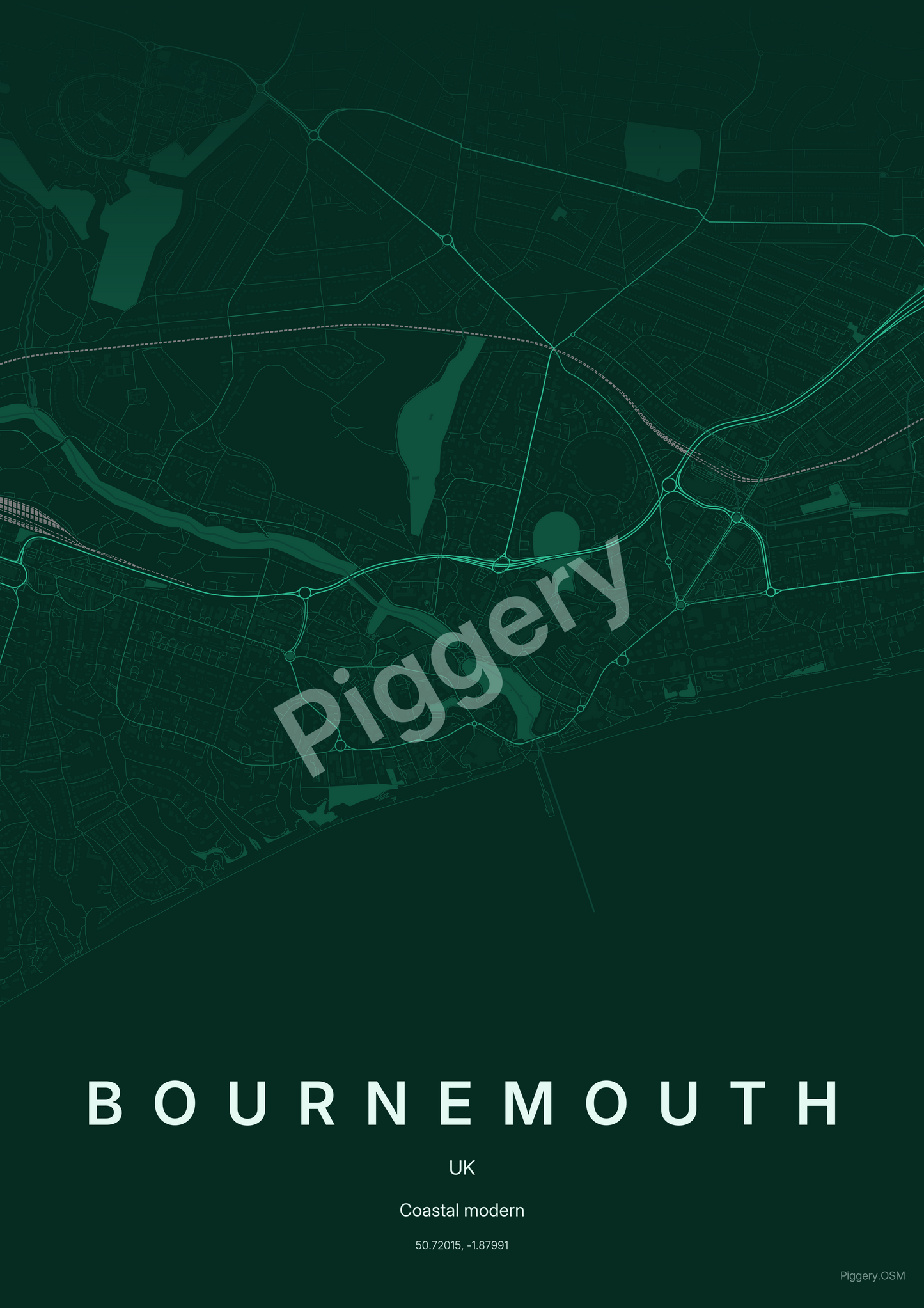 Bournemouth Jade Orbit custom map poster by Piggery Studio