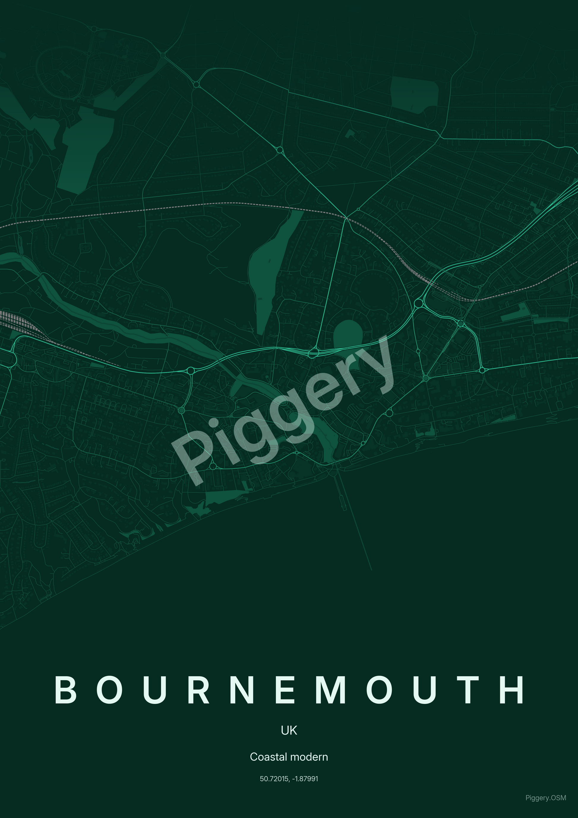 Bournemouth Jade Orbit custom map poster by Piggery Studio