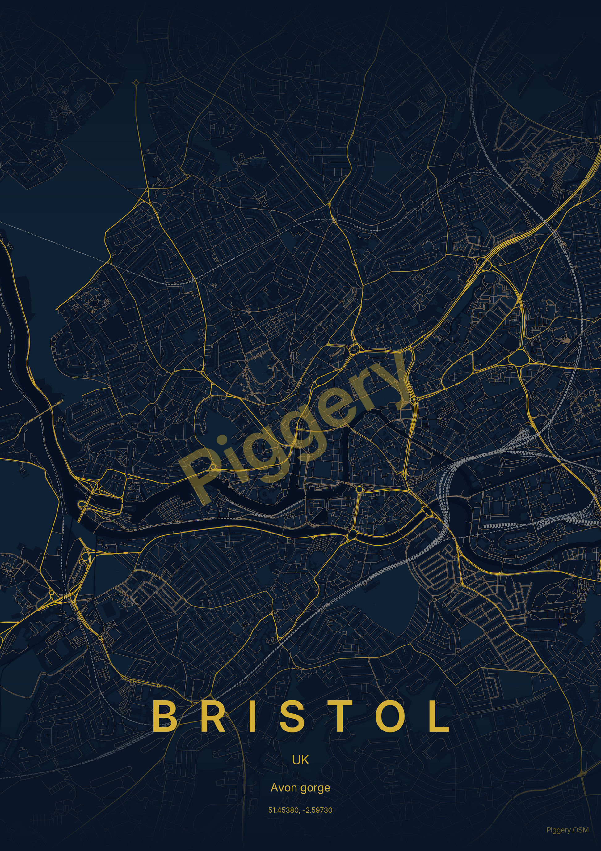 Bristol Deep Nightfall custom map poster by Piggery Studio