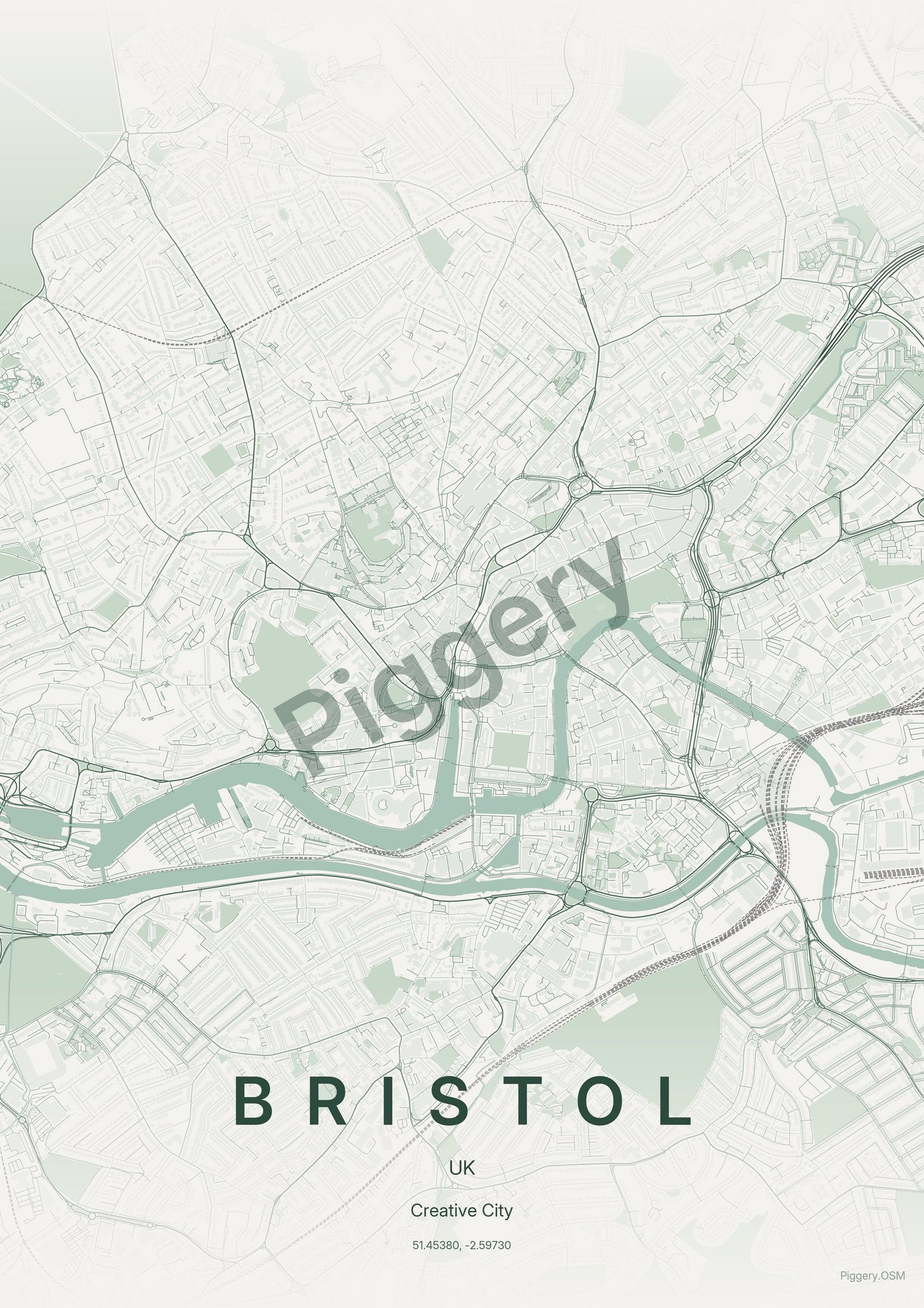 Bristol Forest Moss custom map poster by Piggery Studio