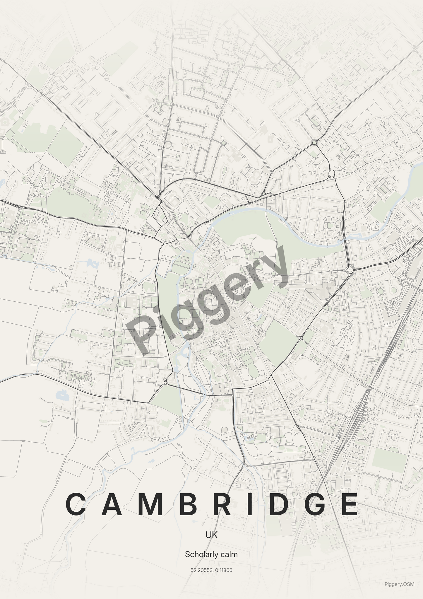 Cambridge Soft Neutral custom map poster by Piggery Studio
