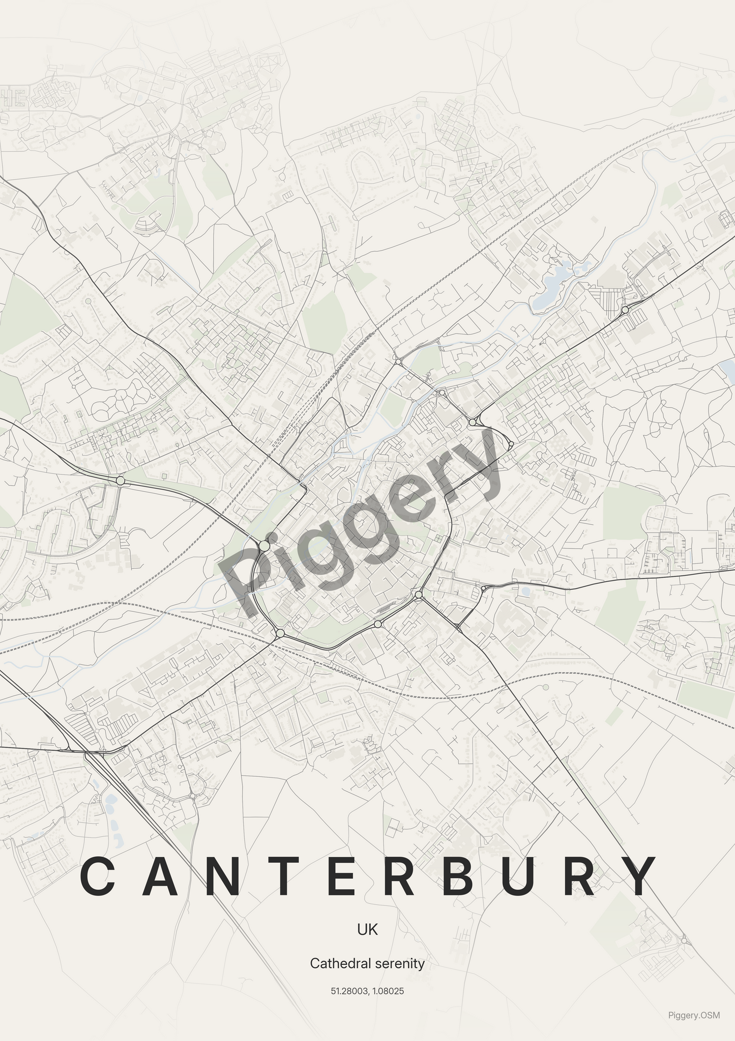 Canterbury Soft Neutral custom map poster by Piggery Studio