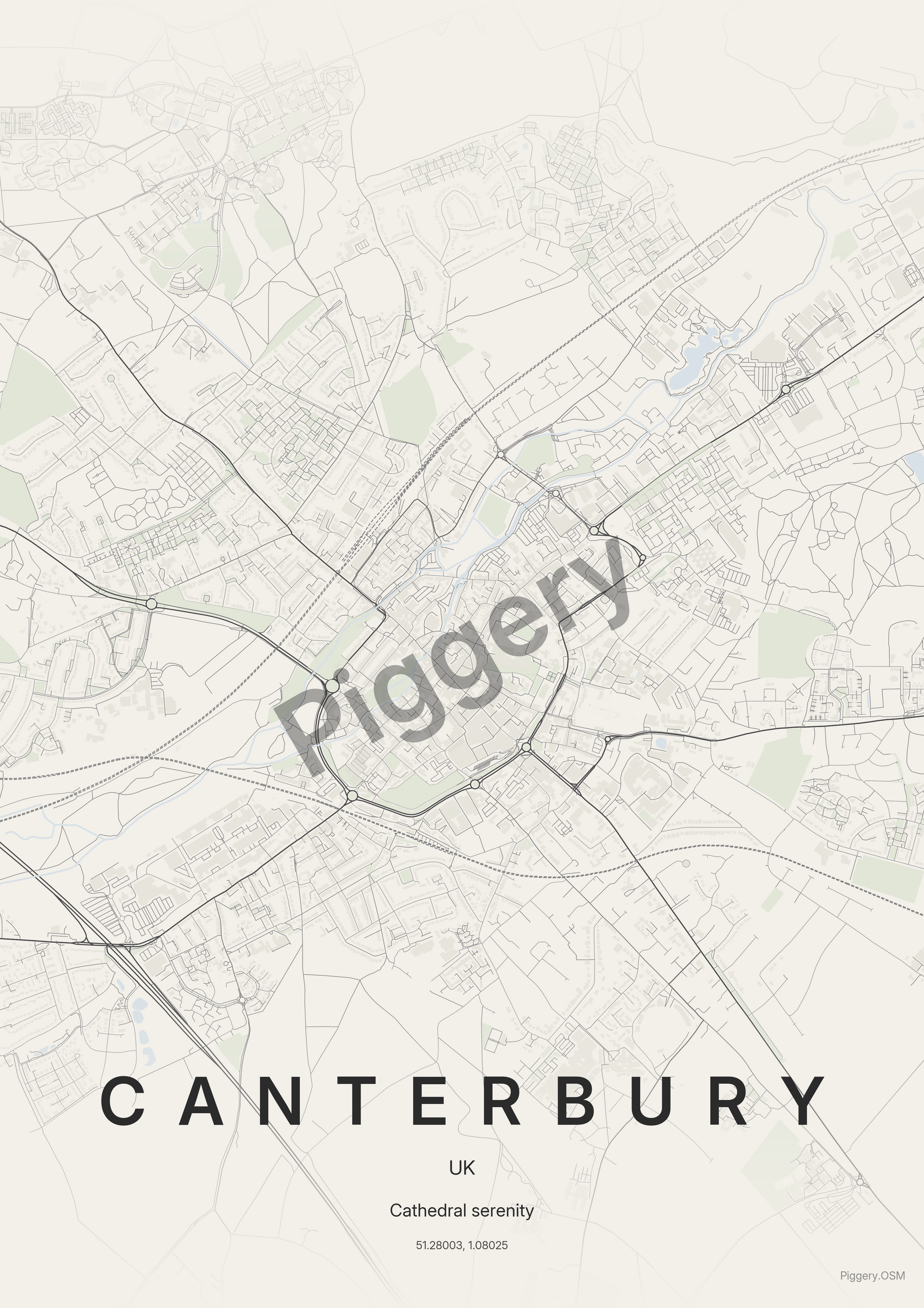 Canterbury Soft Neutral custom map poster by Piggery Studio