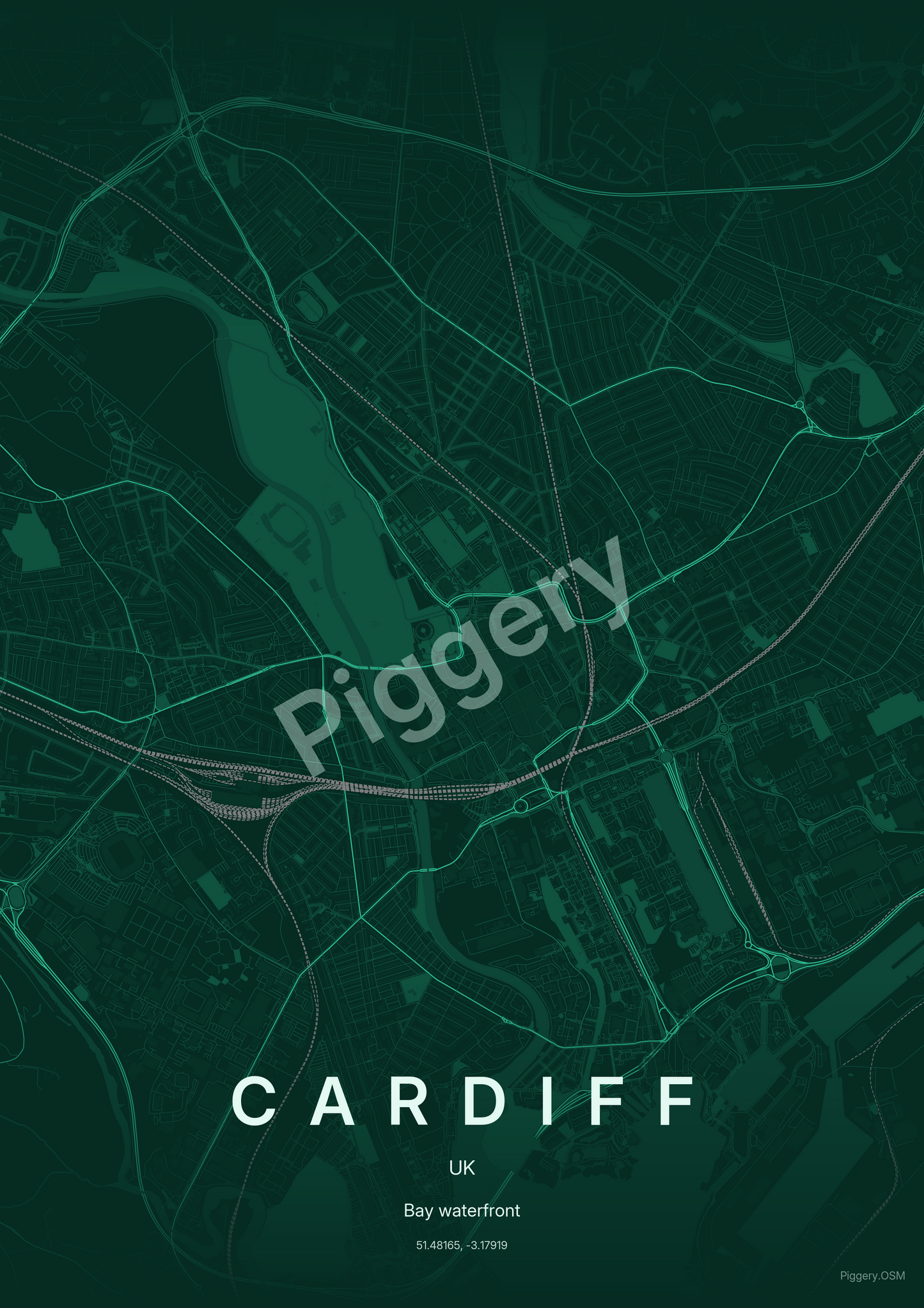 Cardiff Jade Orbit custom map poster by Piggery Studio