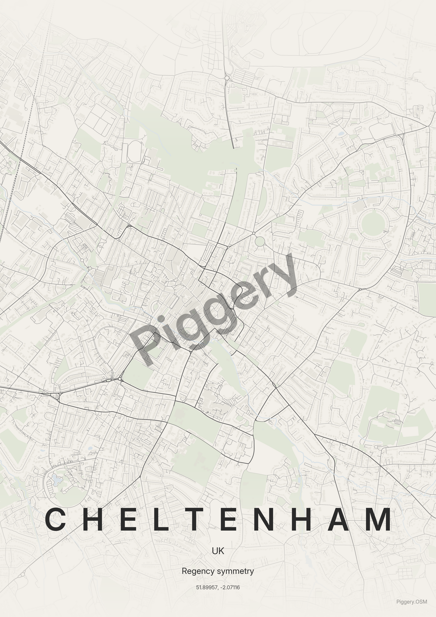 Cheltenham Soft Neutral custom map poster by Piggery Studio