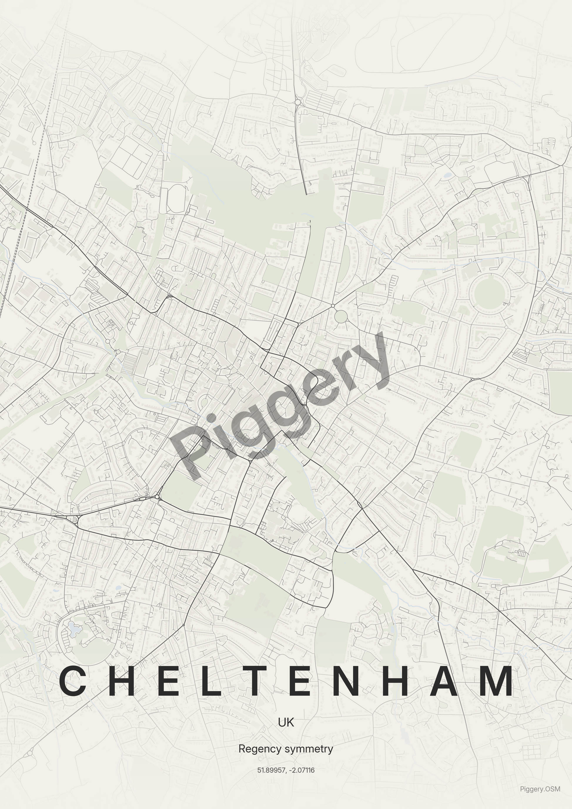 Cheltenham Soft Neutral custom map poster by Piggery Studio