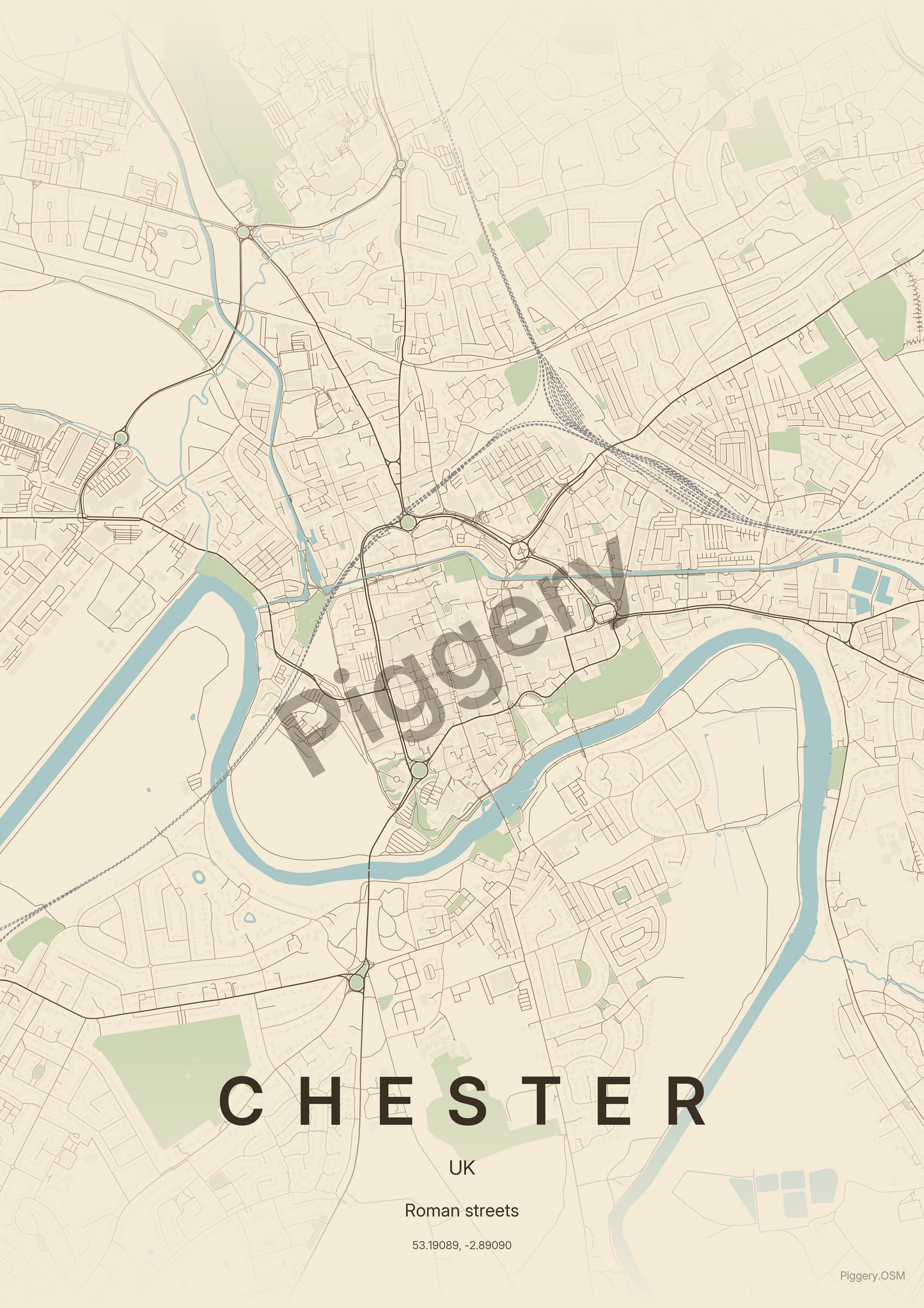 Chester Vintage Atlas custom map poster by Piggery Studio