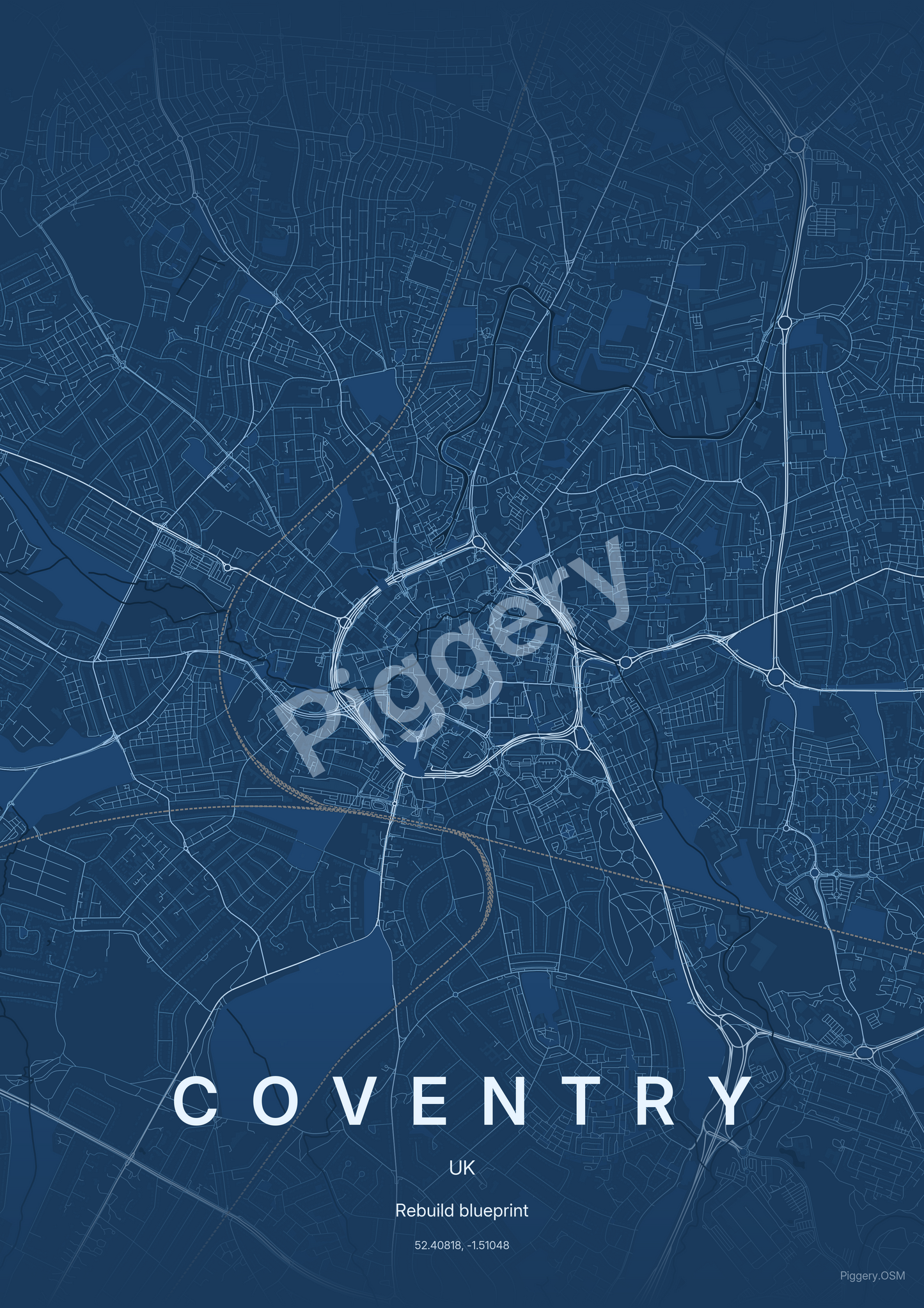 Coventry Architect Draft custom map poster by Piggery Studio