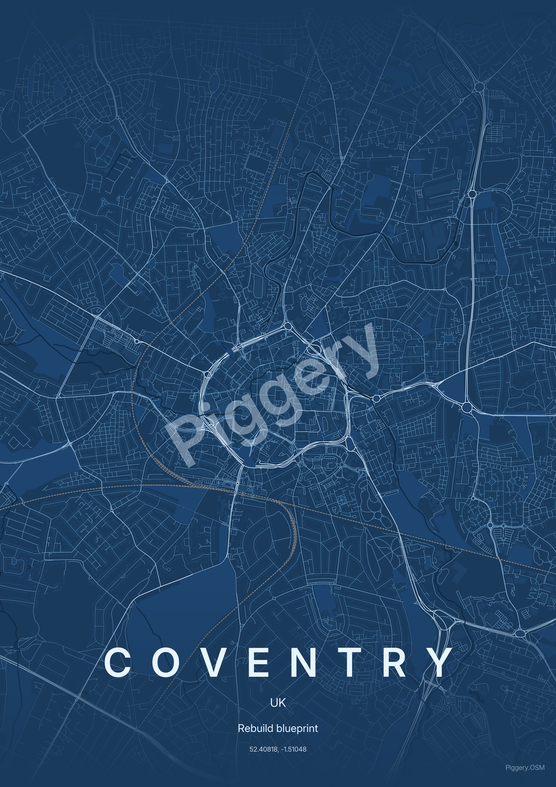Coventry Architect Draft custom map poster by Piggery Studio