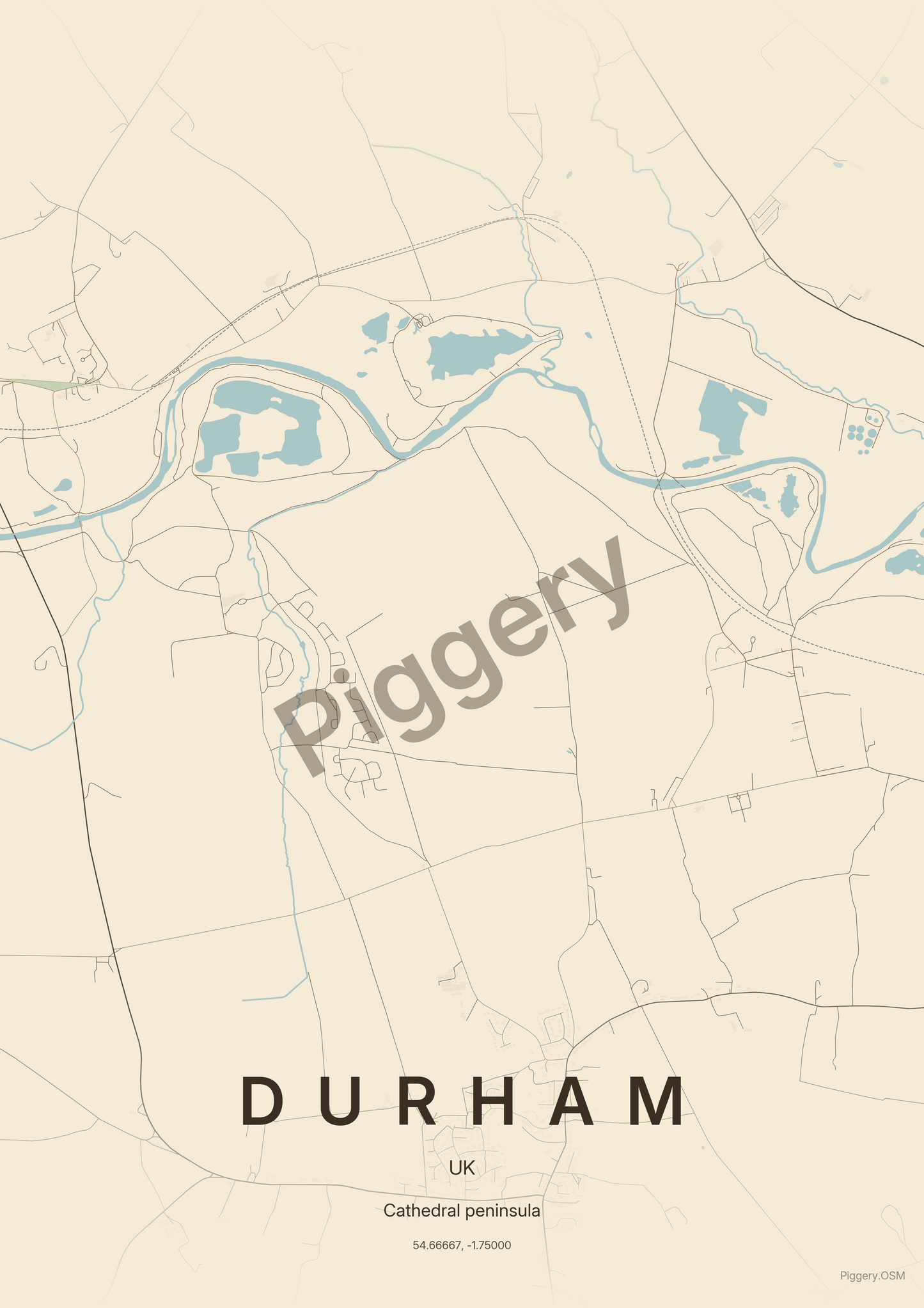 Durham Vintage Atlas custom map poster by Piggery Studio