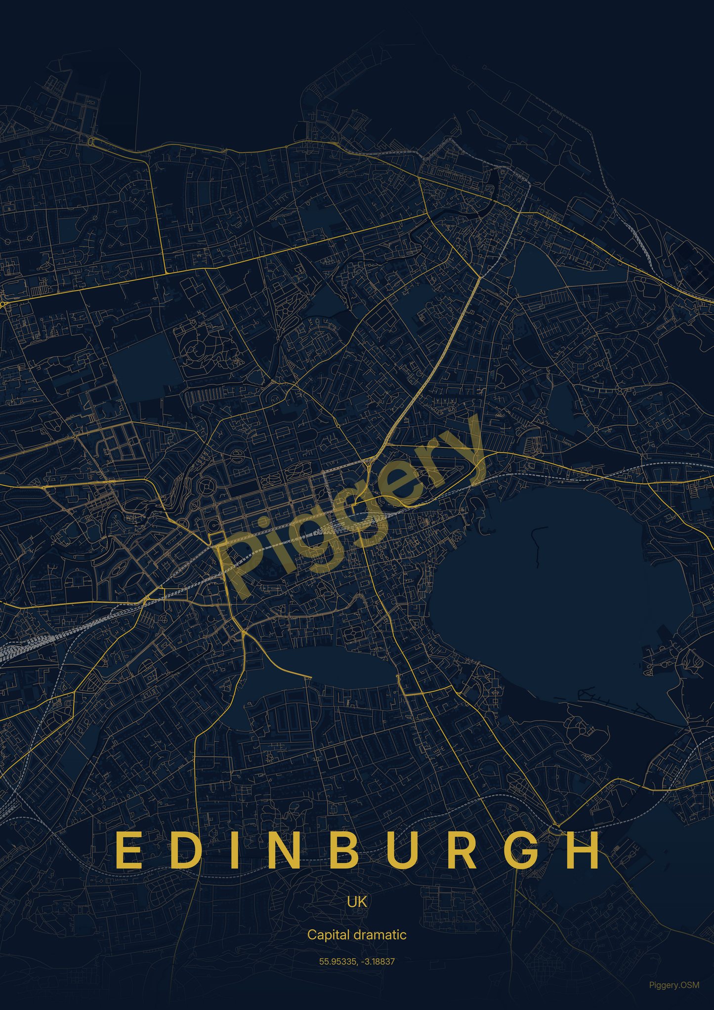 Edinburgh Deep Nightfall custom map poster by Piggery Studio