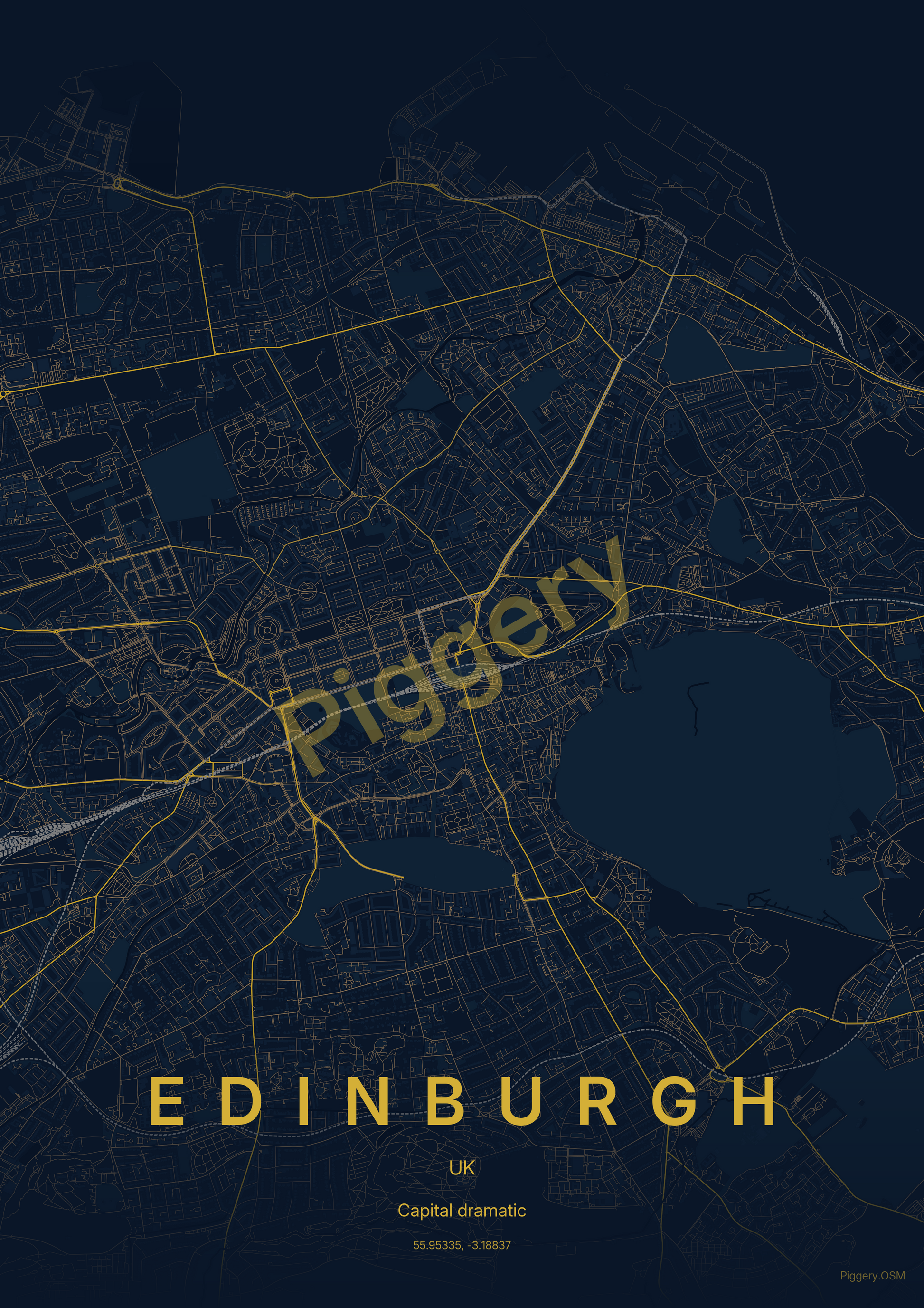 Edinburgh Deep Nightfall custom map poster by Piggery Studio