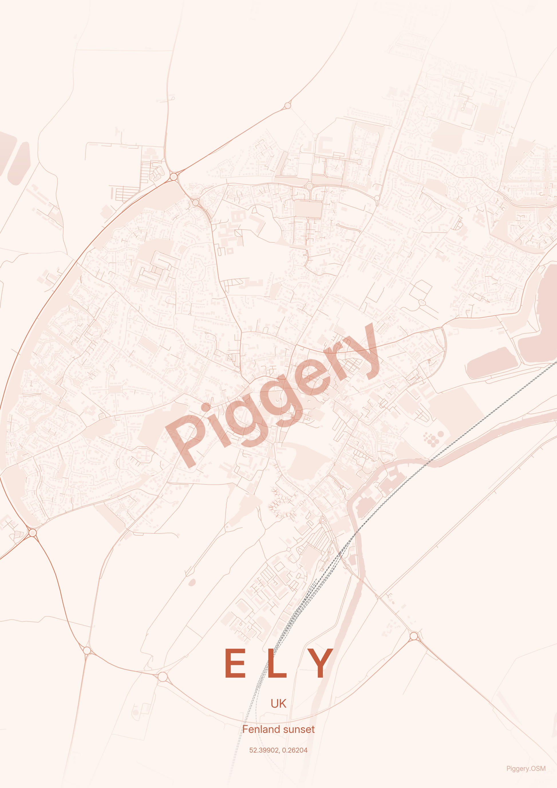 Ely Dusk Ember custom map poster by Piggery Studio