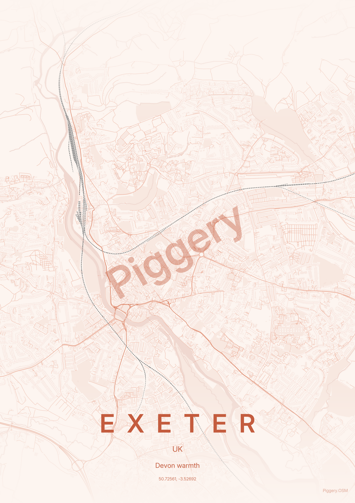 Exeter Dusk Ember custom map poster by Piggery Studio