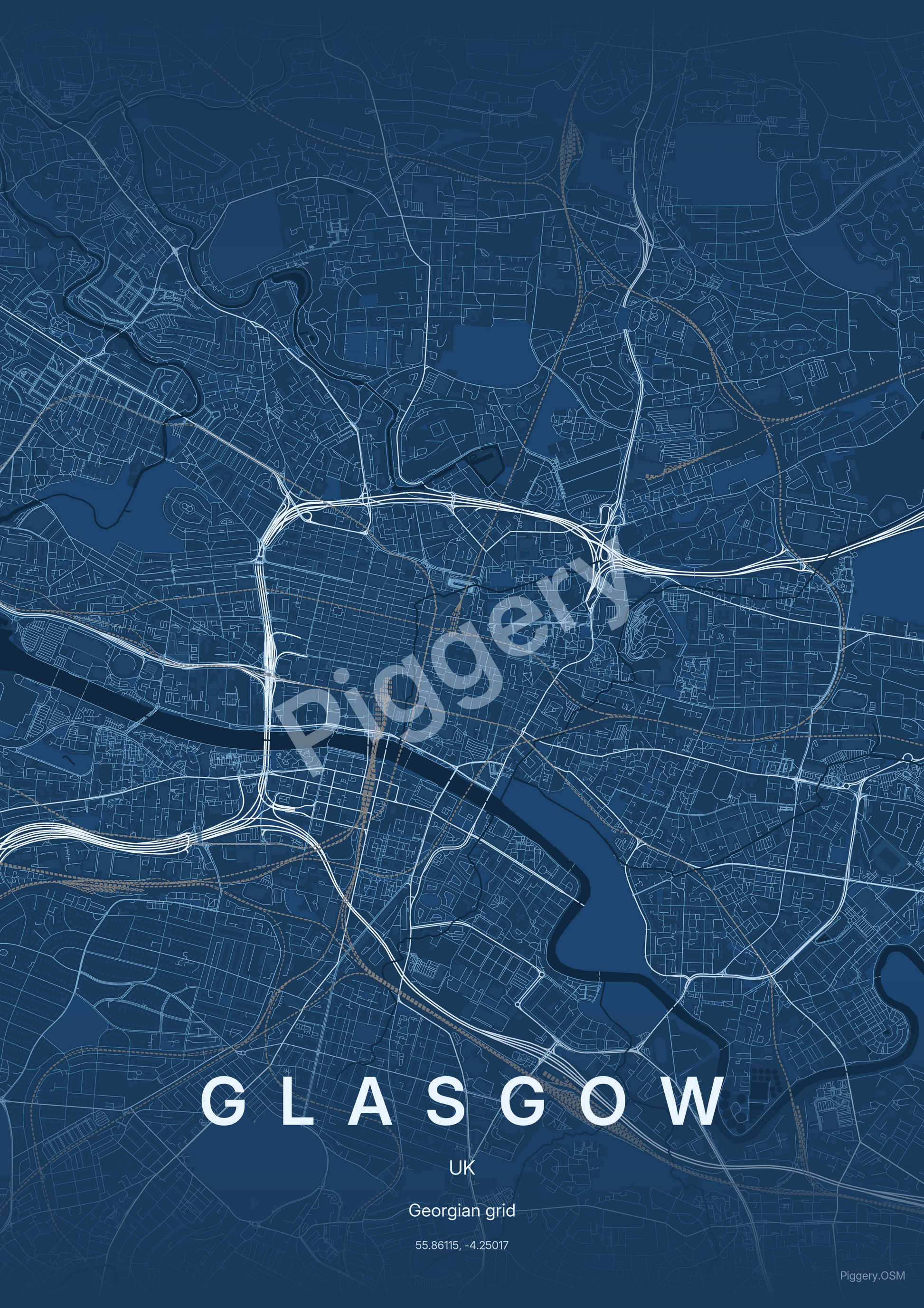 Glasgow Architect Draft custom map poster by Piggery Studio