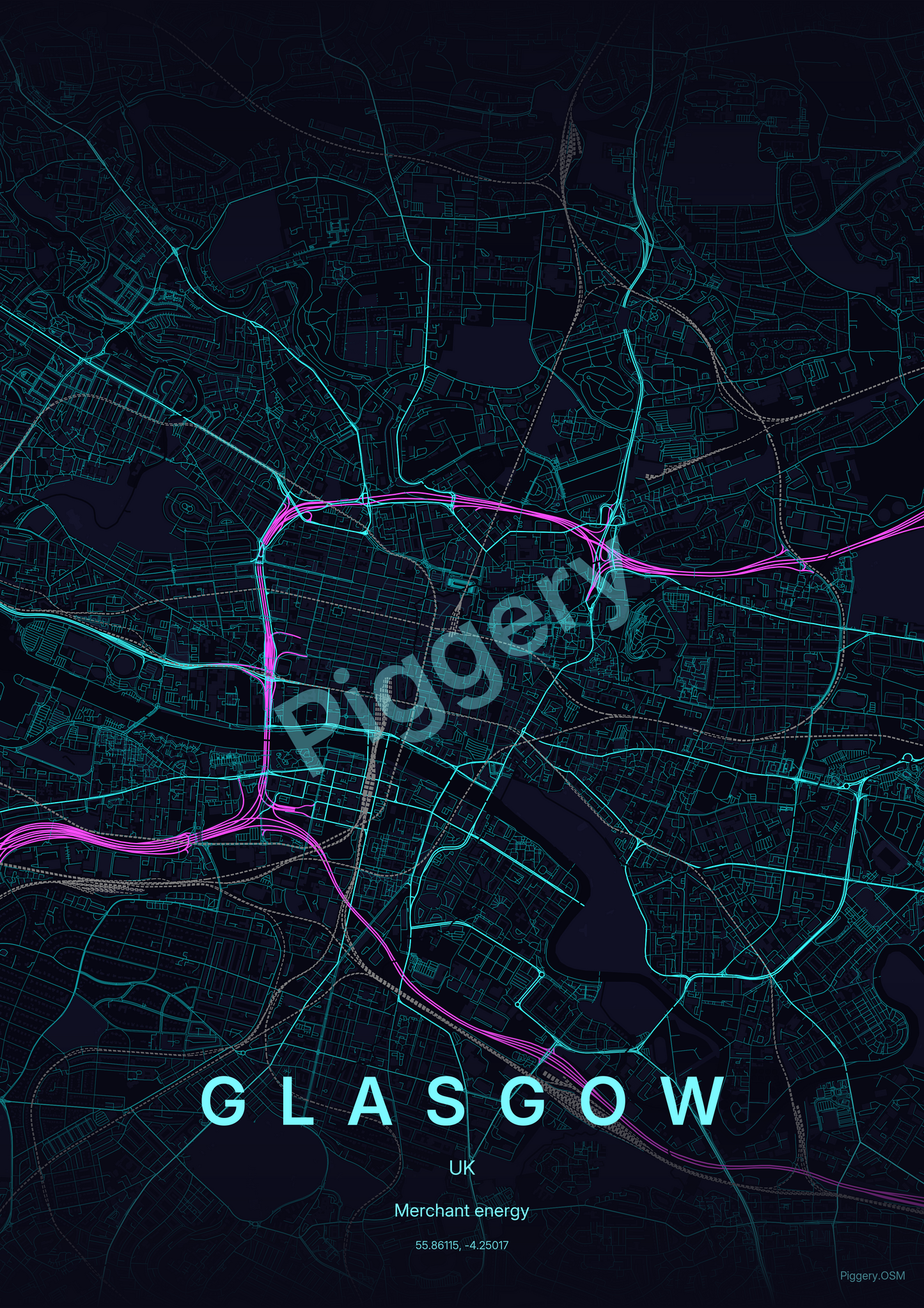 Glasgow Electric Horizon custom map poster by Piggery Studio
