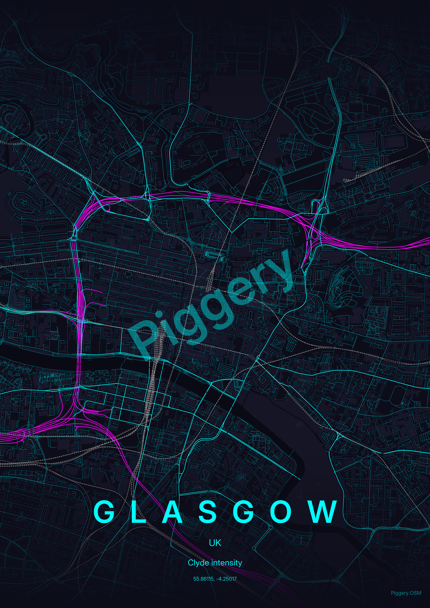 Glasgow Neon Circuit custom map poster by Piggery Studio