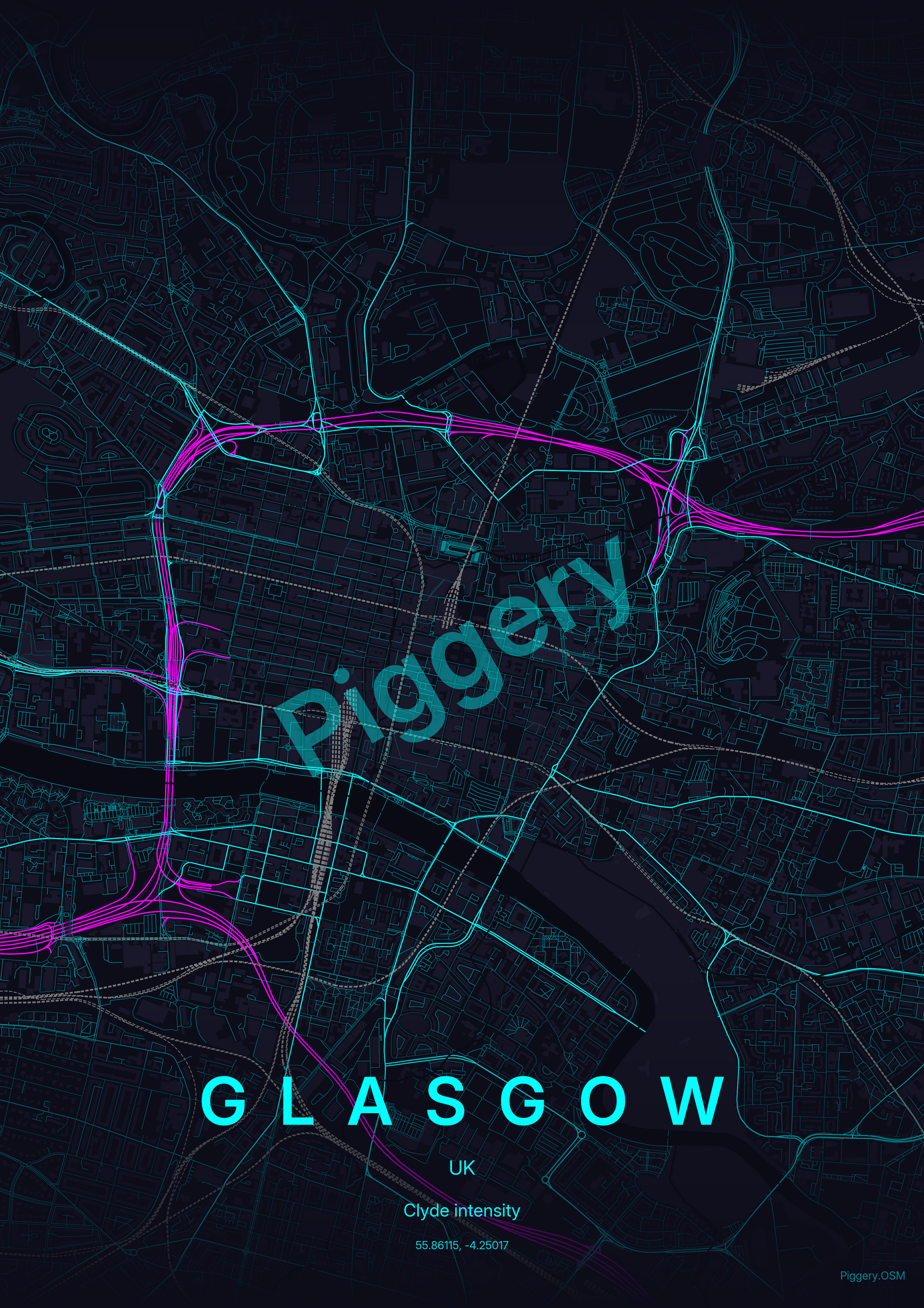 Glasgow Neon Circuit custom map poster by Piggery Studio
