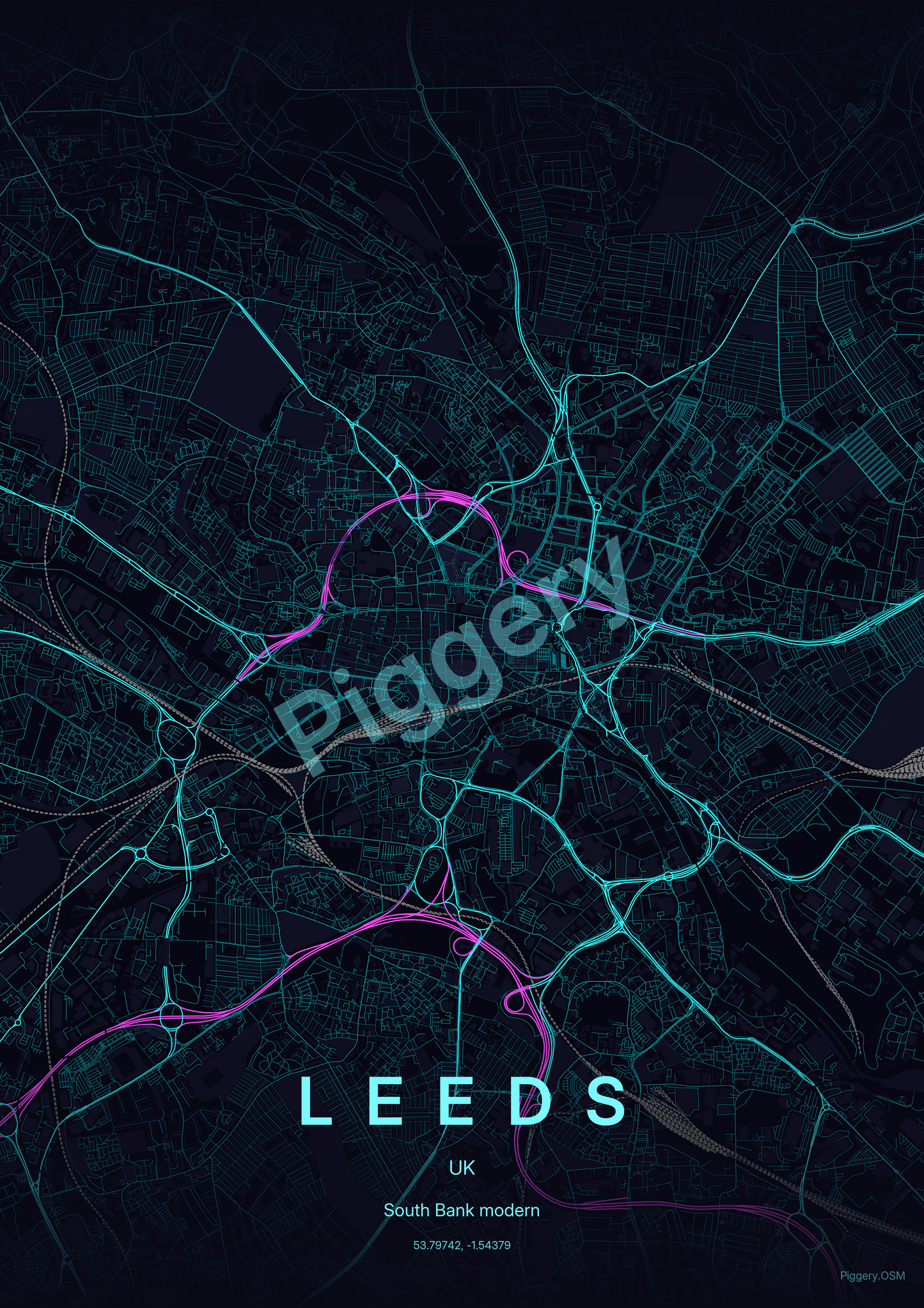 Leeds Electric Horizon custom map poster by Piggery Studio