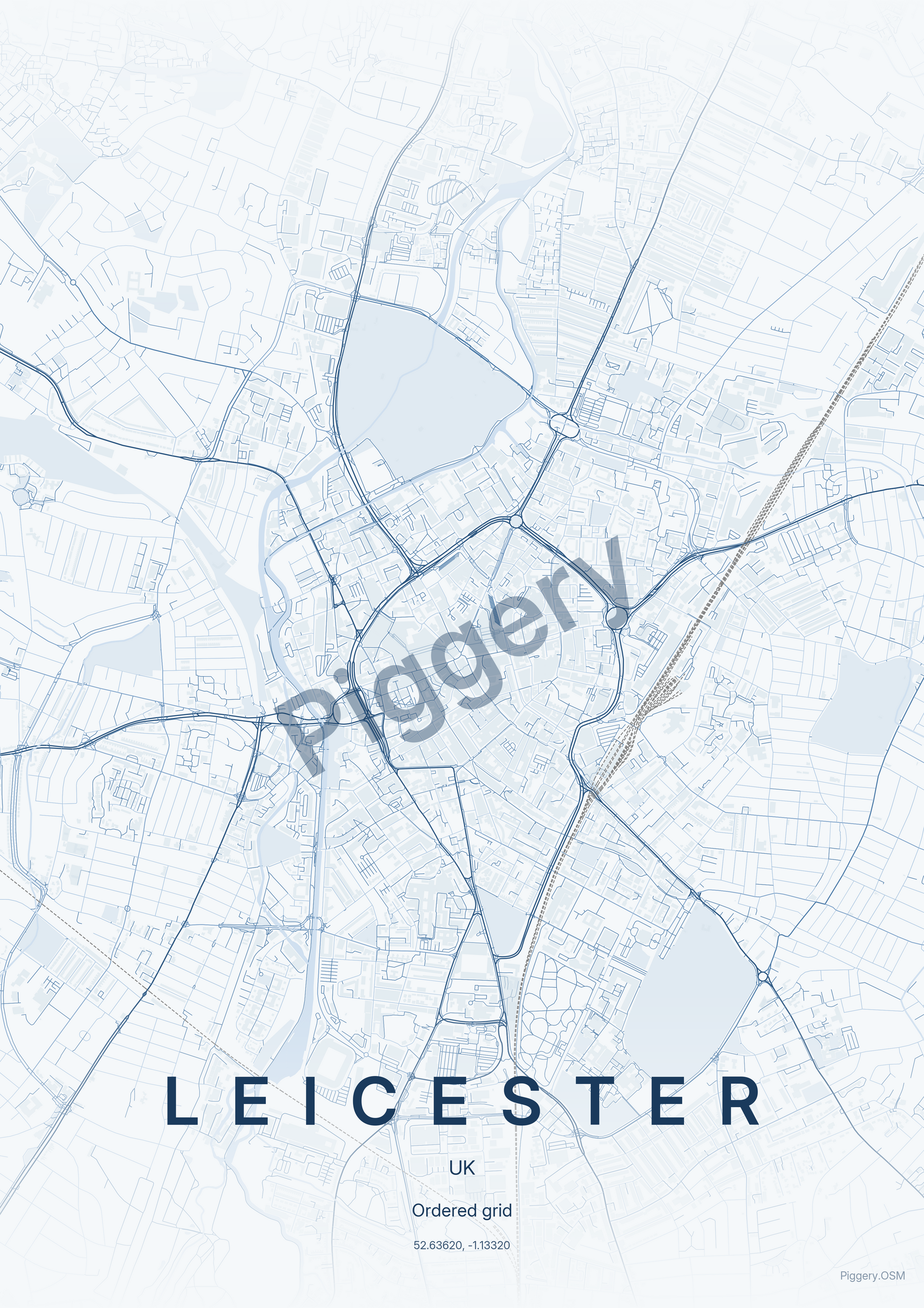 Leicester Cobalt Monoline custom map poster by Piggery Studio