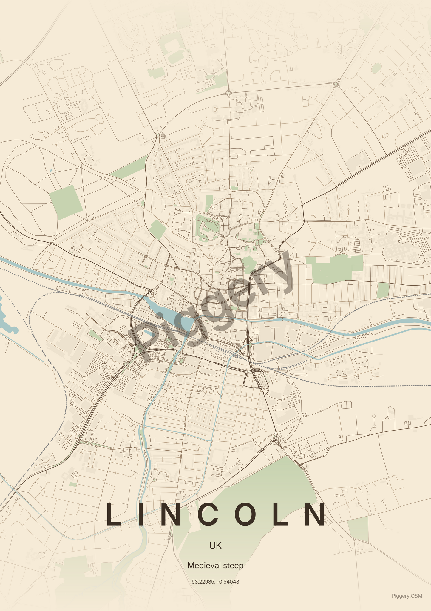 Lincoln Vintage Atlas custom map poster by Piggery Studio