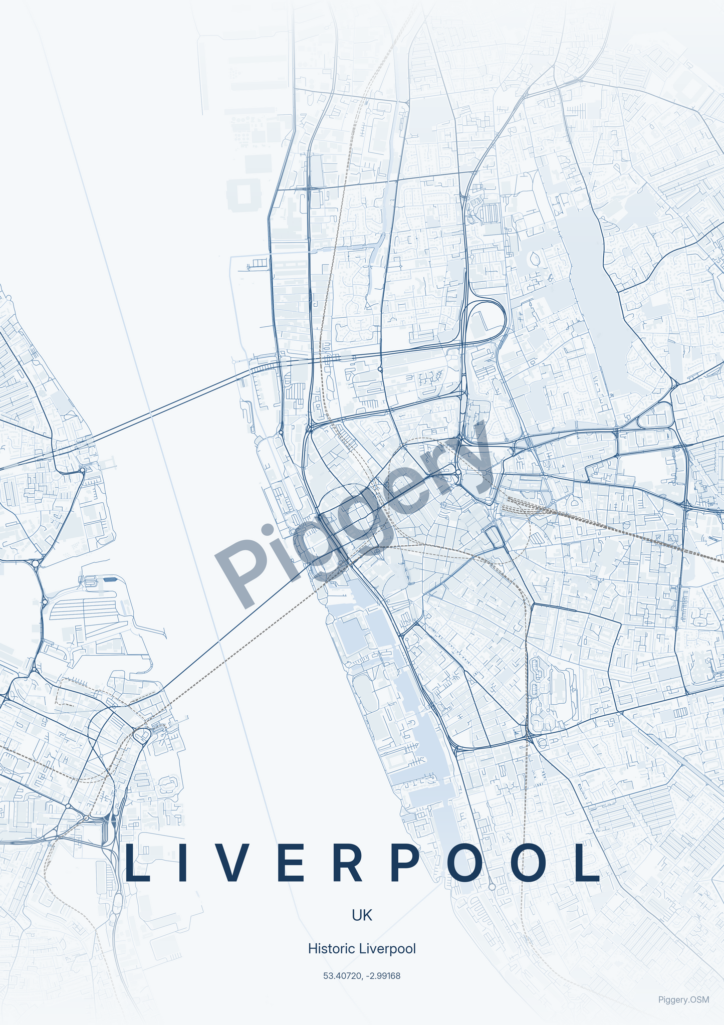 Liverpool Cobalt Monoline custom map poster by Piggery Studio