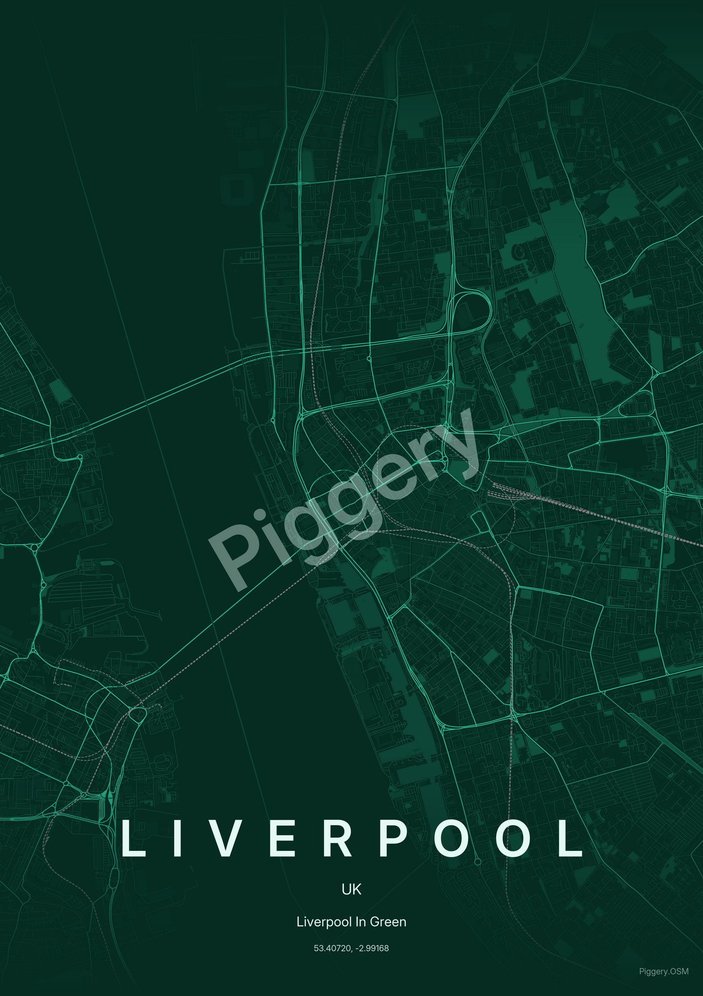 Liverpool Jade Orbit custom map poster by Piggery Studio