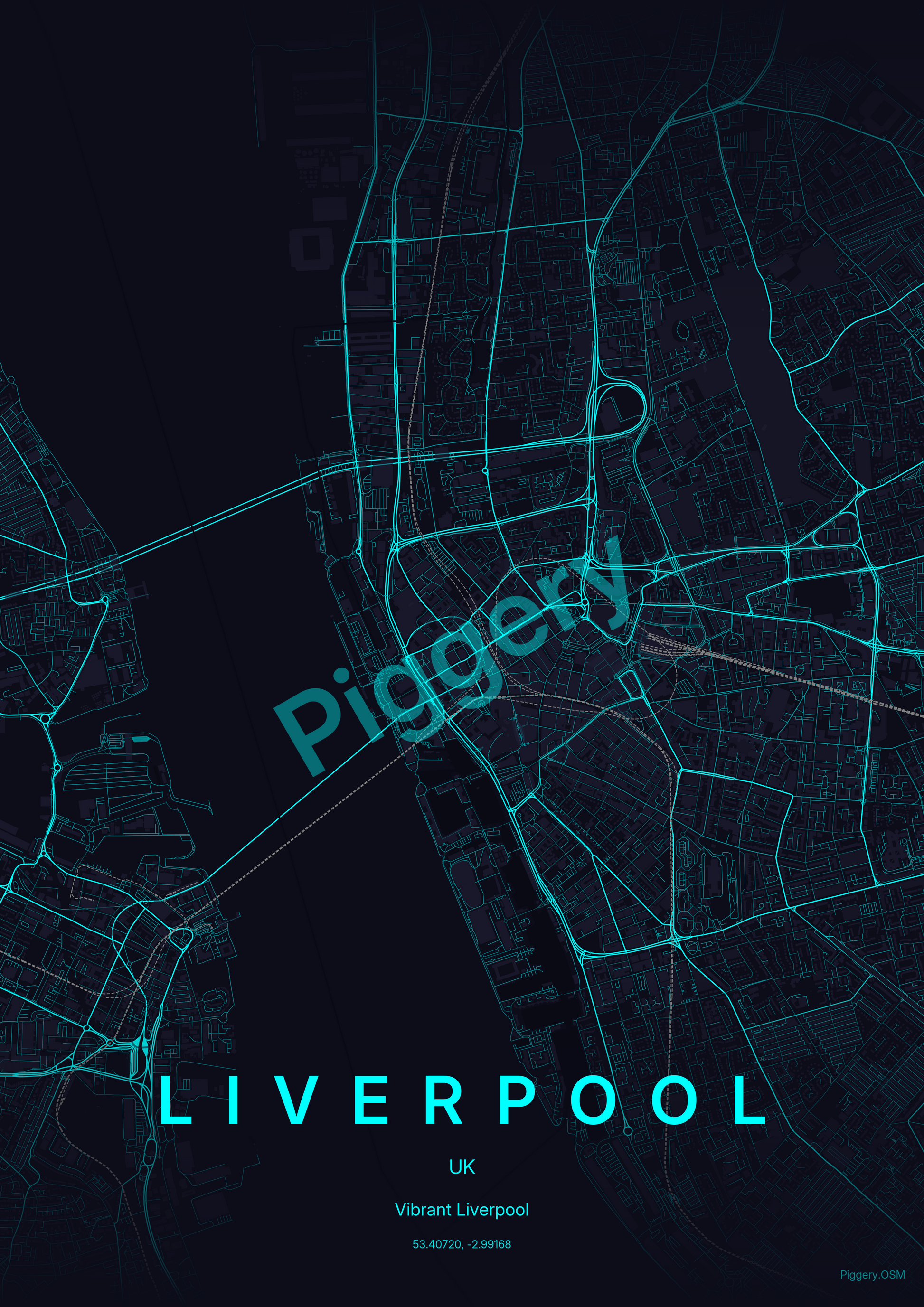 Liverpool Neon Circuit custom map poster by Piggery Studio