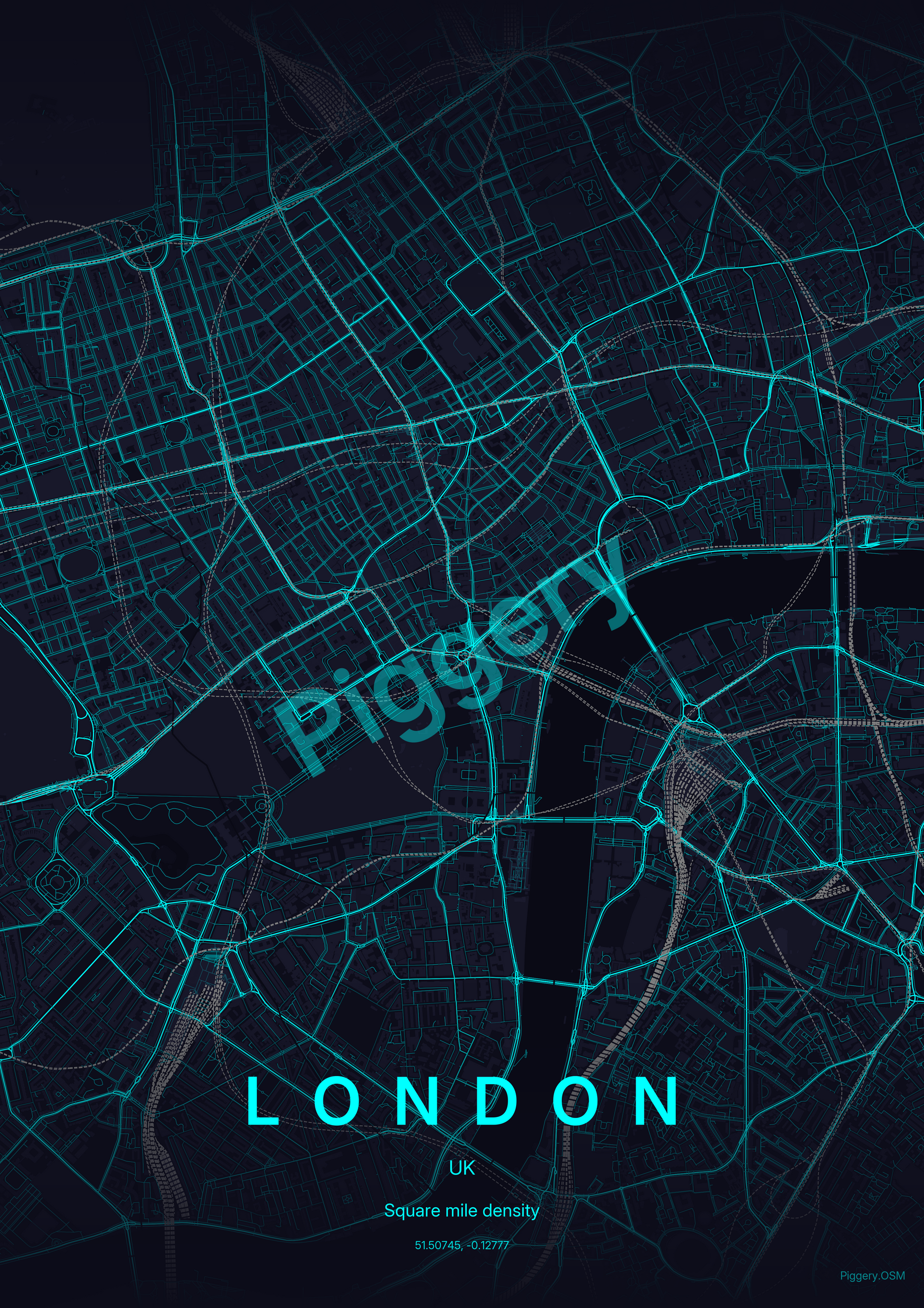 London Neon Circuit custom map poster by Piggery Studio