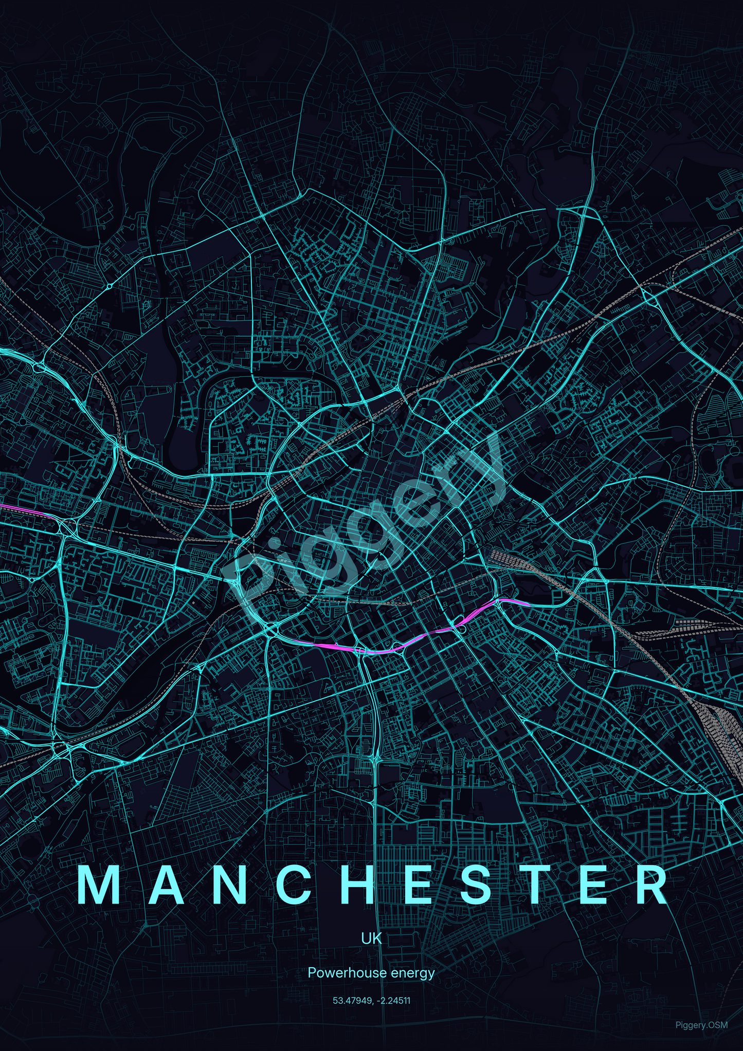 Manchester Electric Horizon custom map poster by Piggery Studio