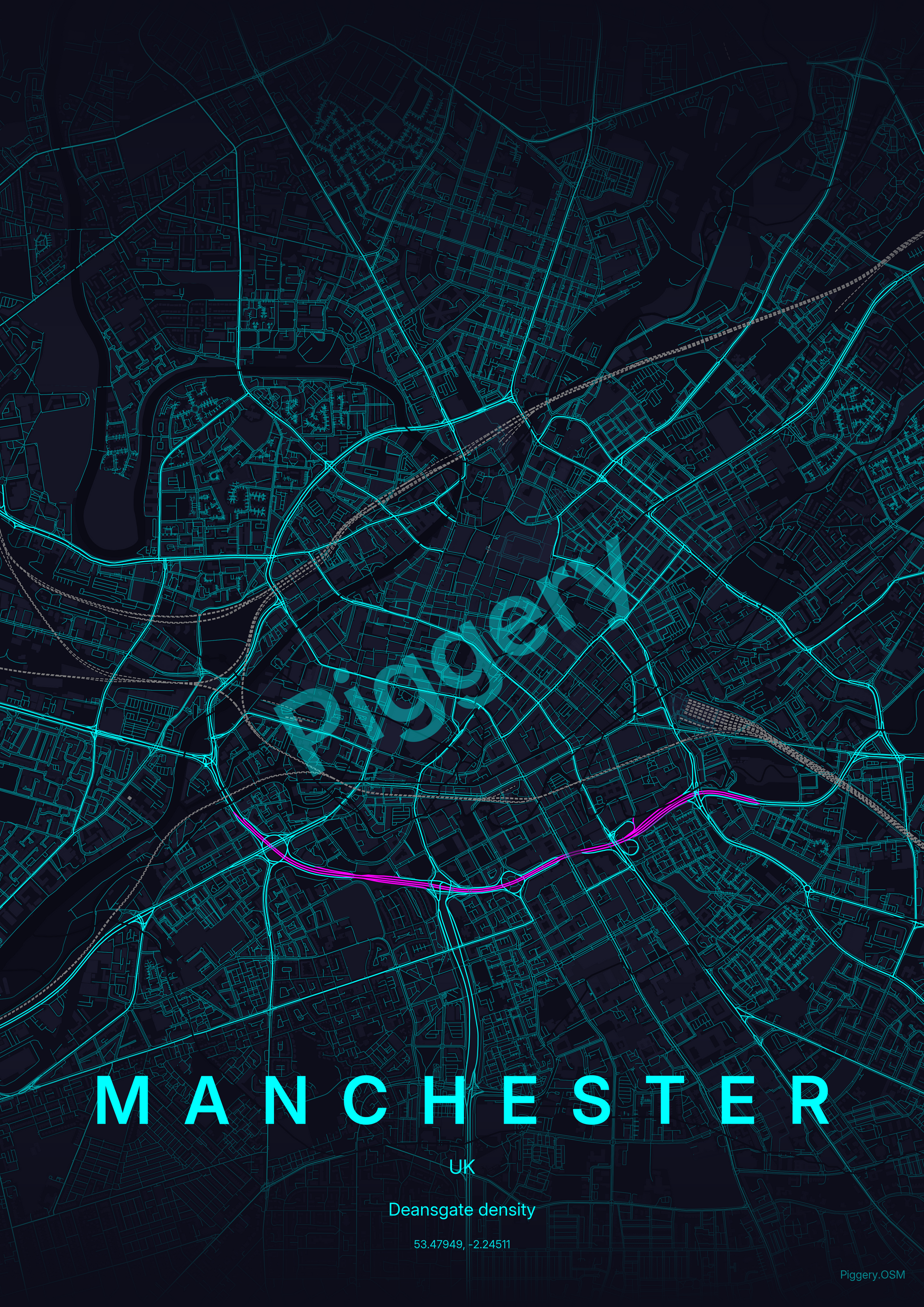 Manchester Neon Circuit custom map poster by Piggery Studio