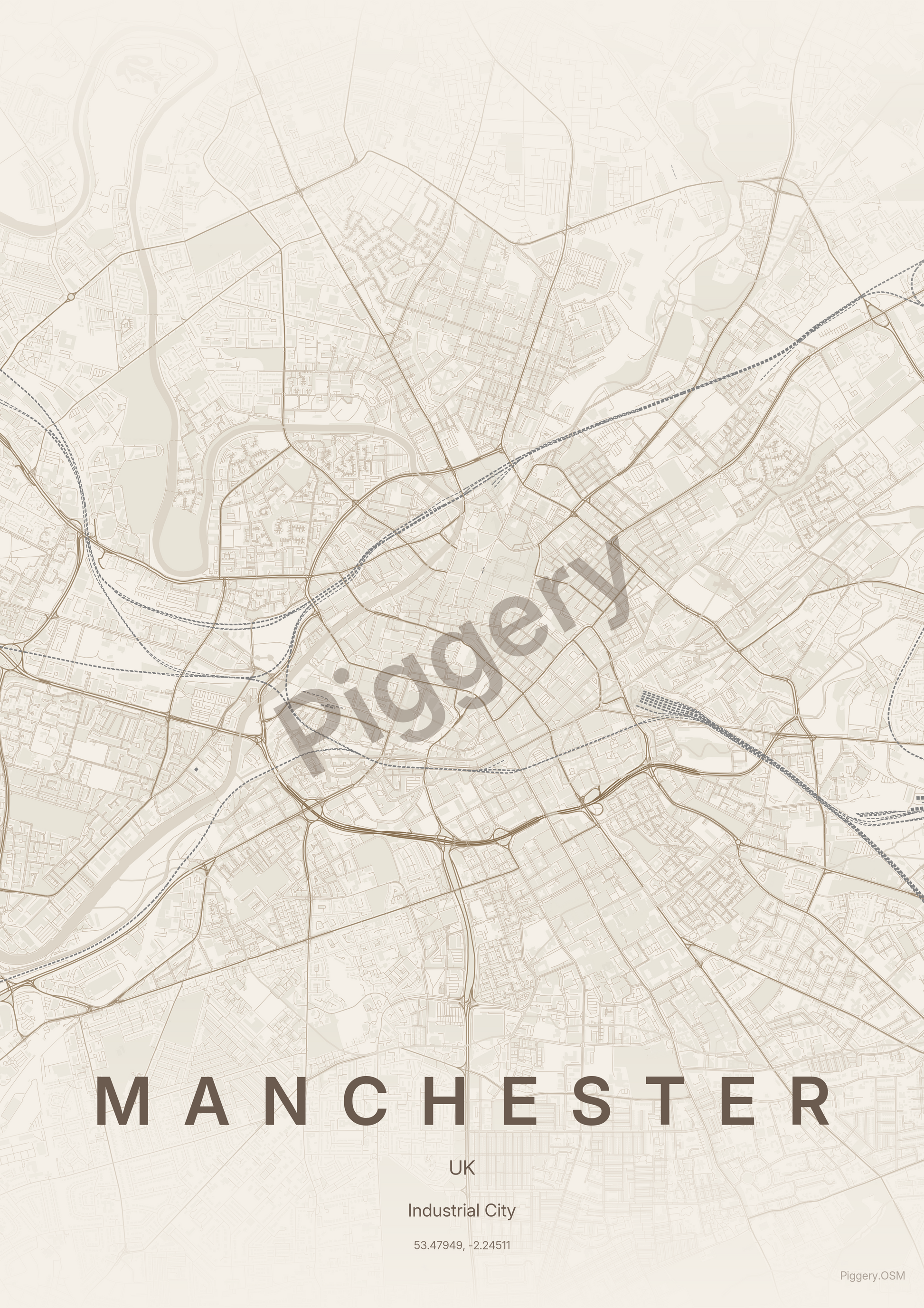Manchester Sandstone Calm custom map poster by Piggery Studio