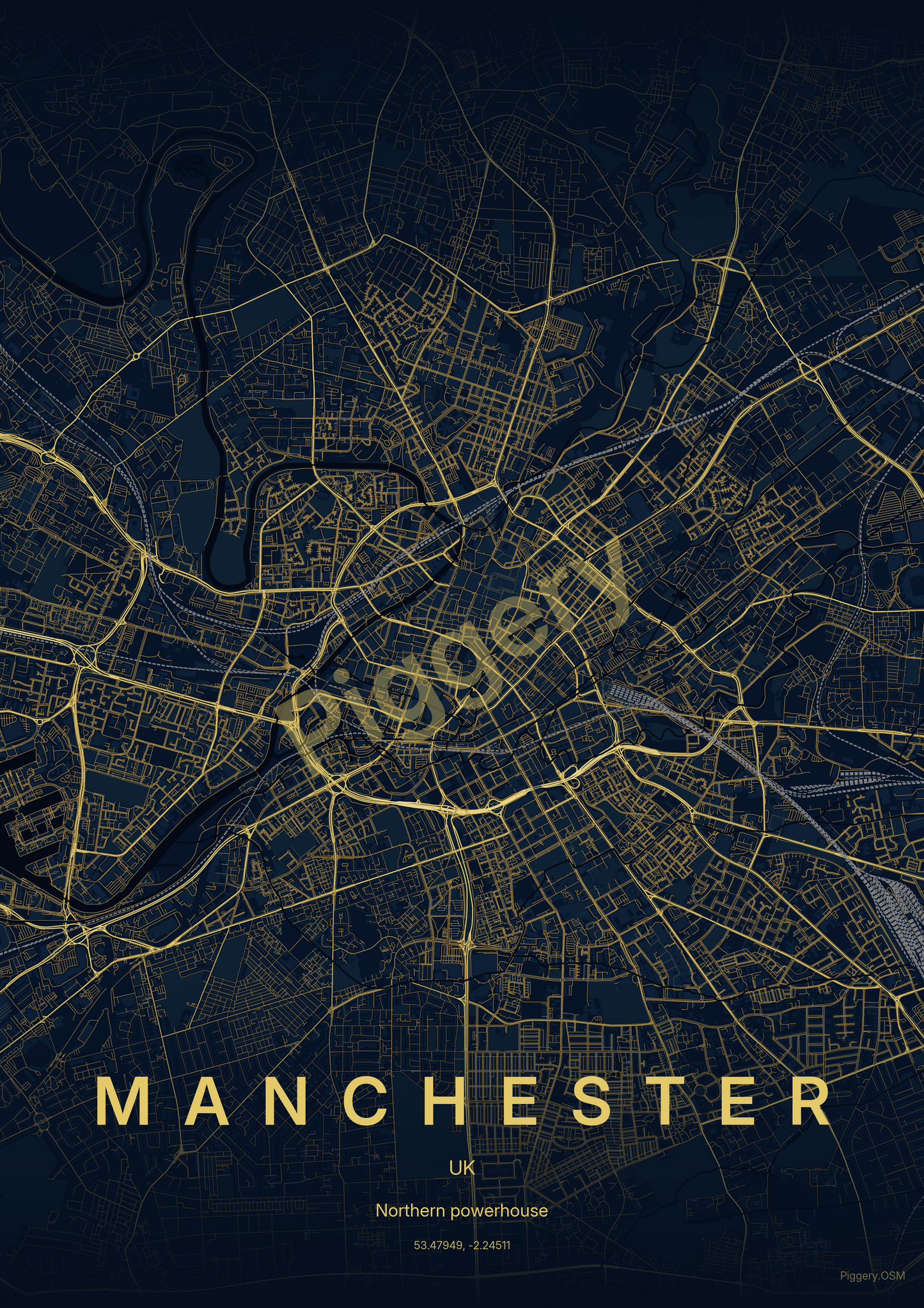 Manchester Starlit Depth custom map poster by Piggery Studio