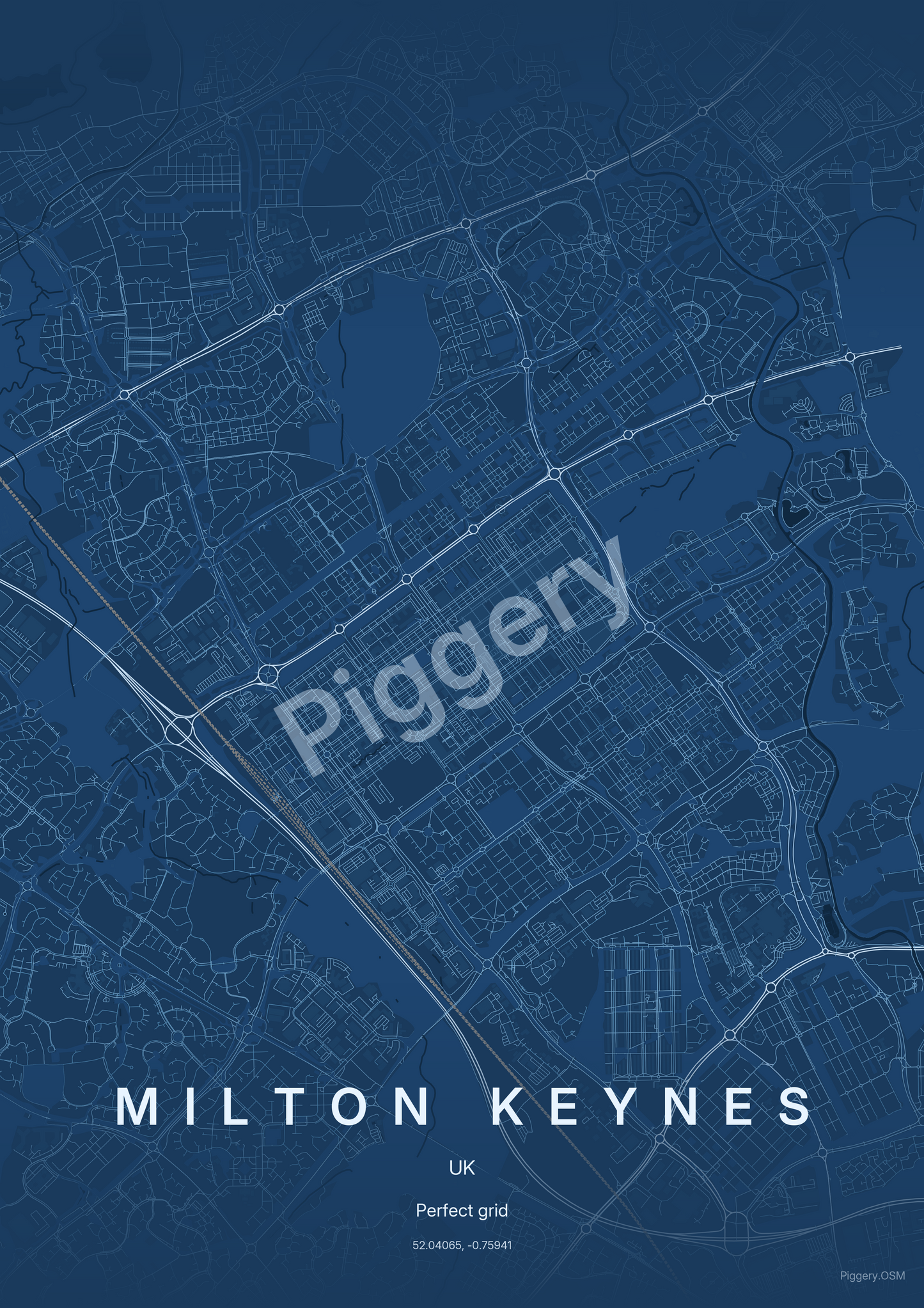 Milton Keynes Architect Draft custom map poster by Piggery Studio