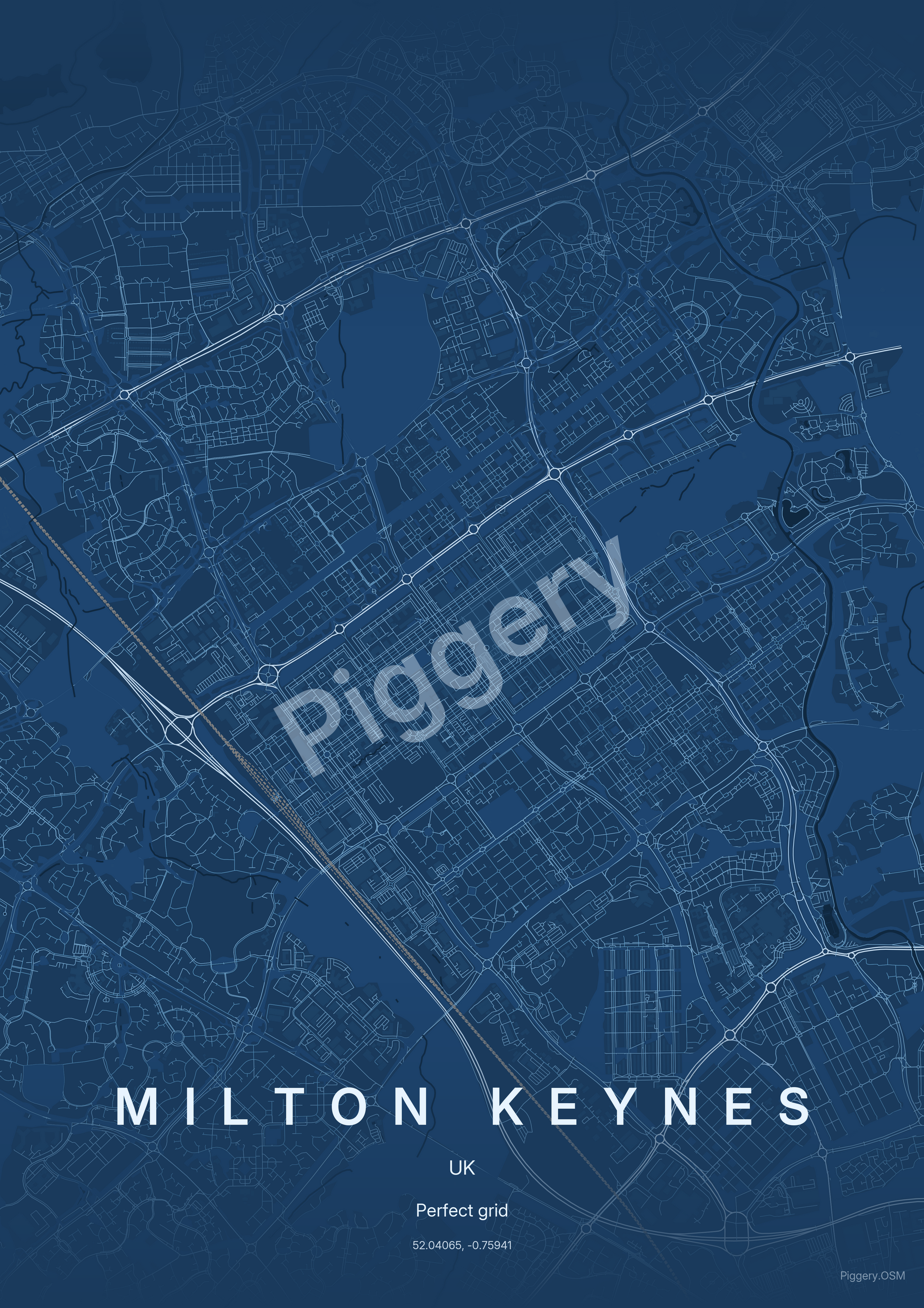 Milton Keynes Architect Draft custom map poster by Piggery Studio