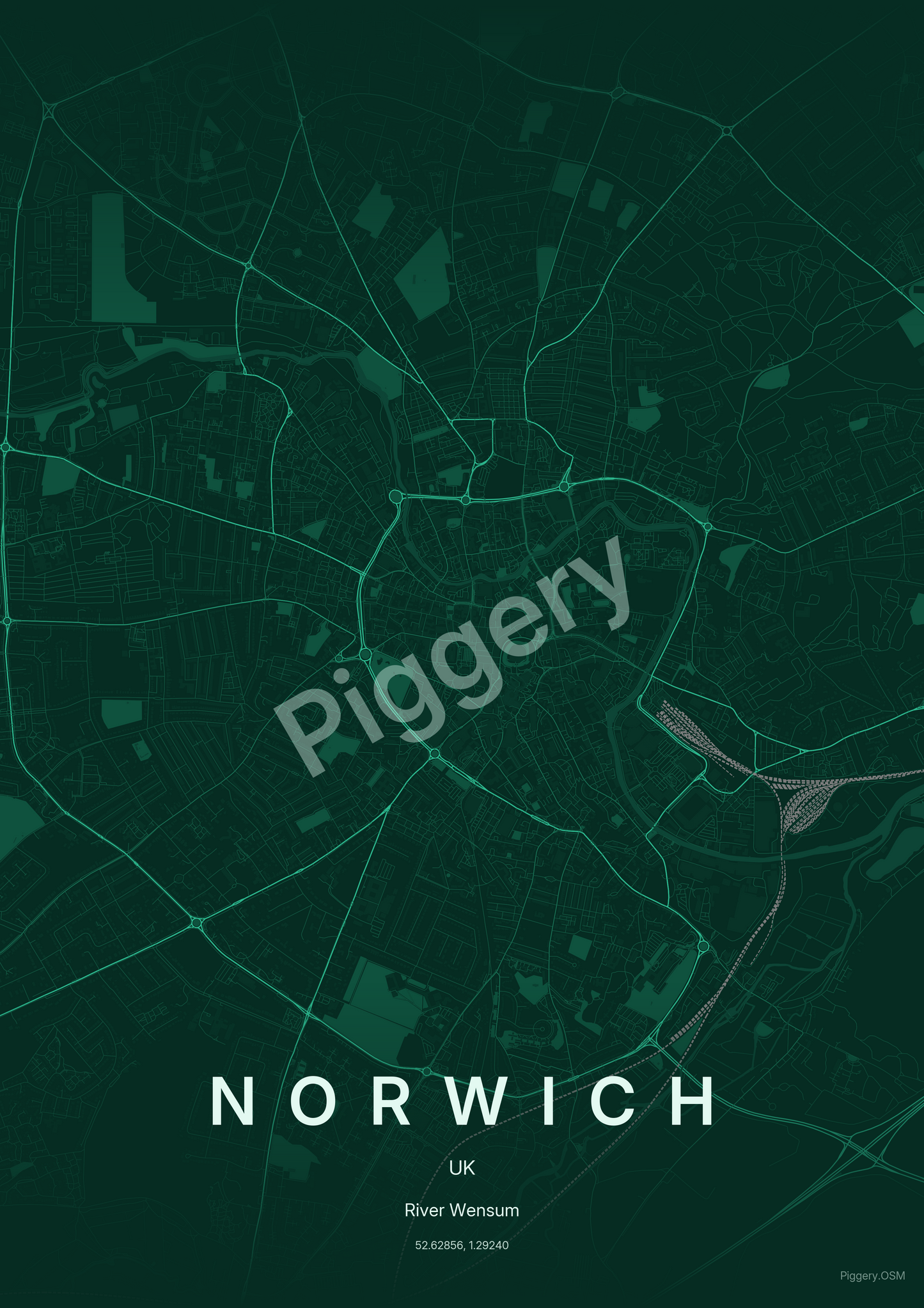 Norwich Jade Orbit custom map poster by Piggery Studio