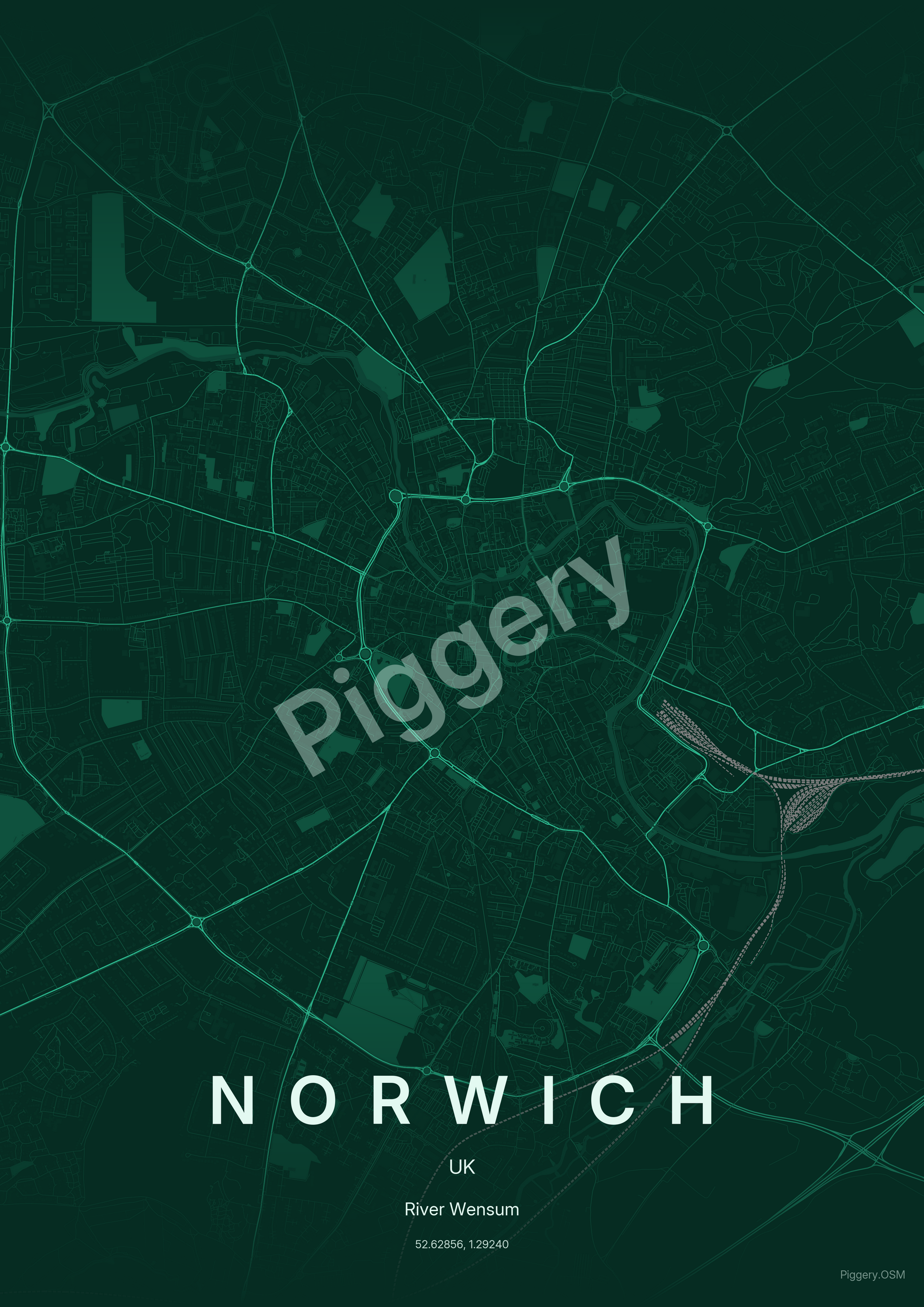 Norwich Jade Orbit custom map poster by Piggery Studio