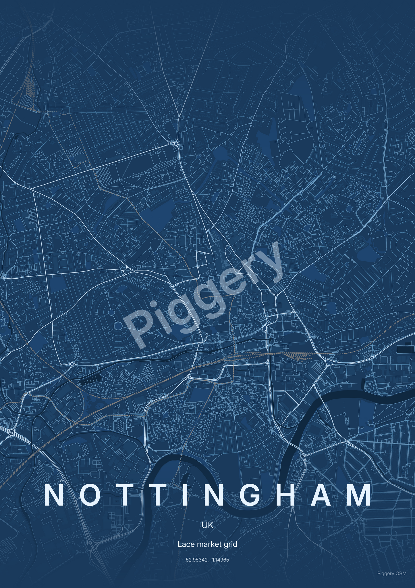 Nottingham Architect Draft custom map poster by Piggery Studio
