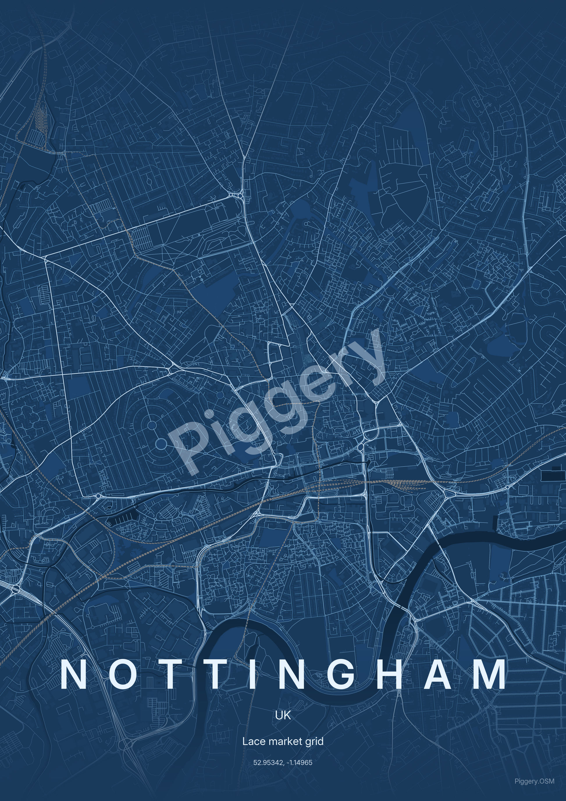 Nottingham Architect Draft custom map poster by Piggery Studio