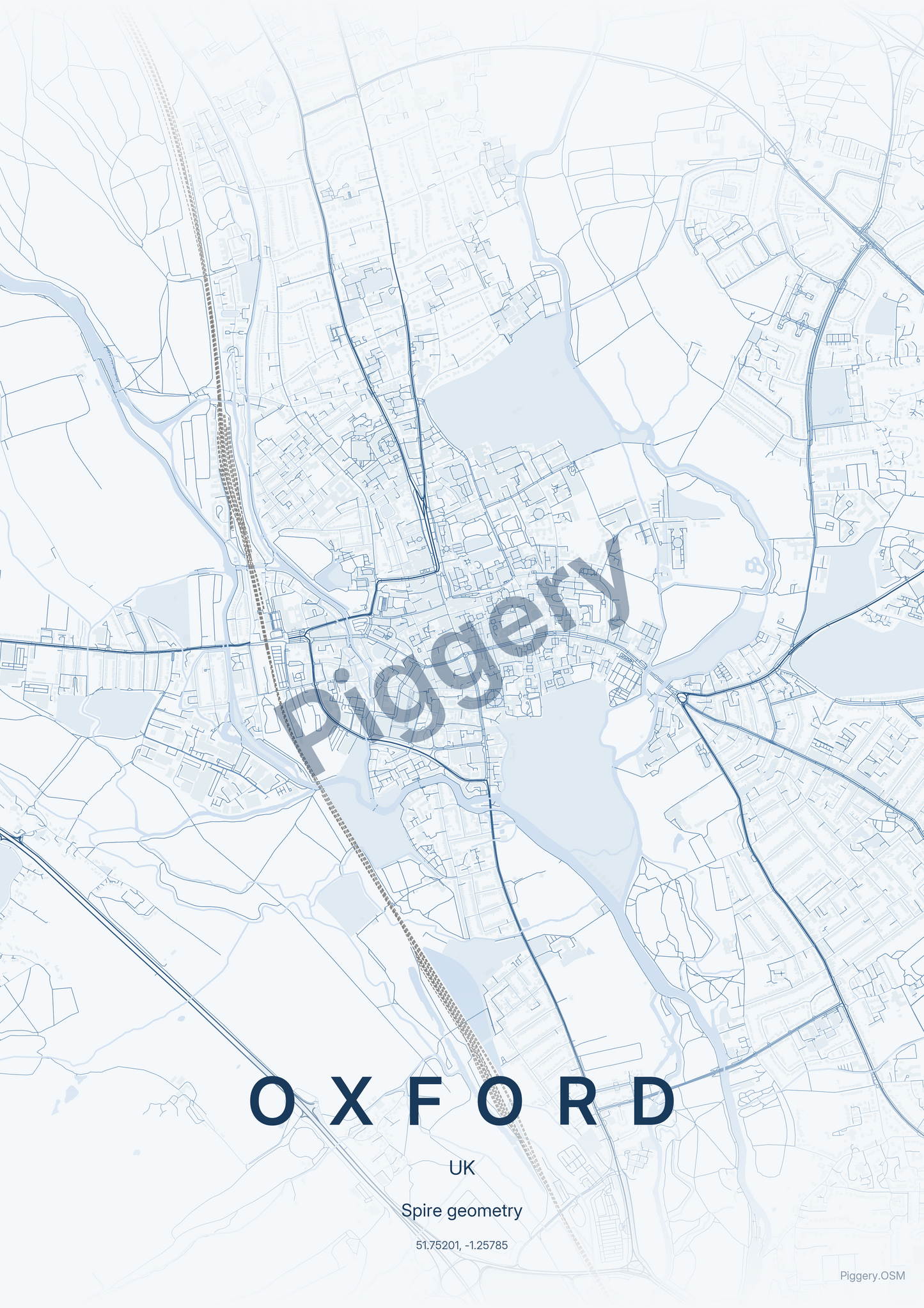 Oxford Cobalt Monoline custom map poster by Piggery Studio