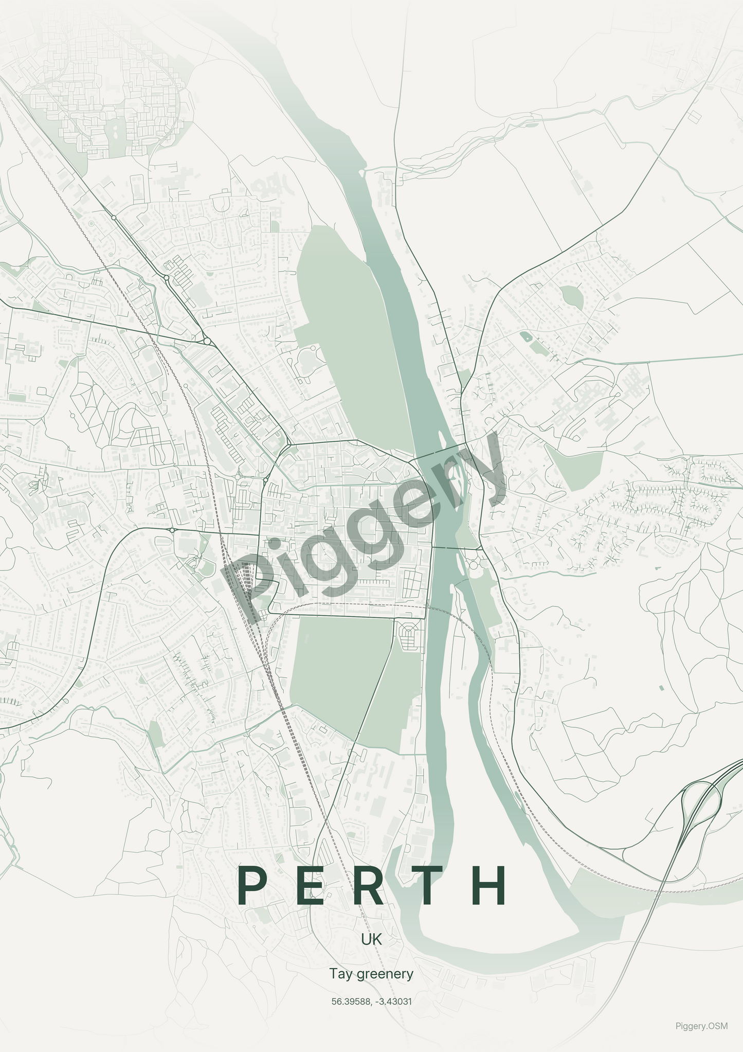 Perth Forest Moss custom map poster by Piggery Studio