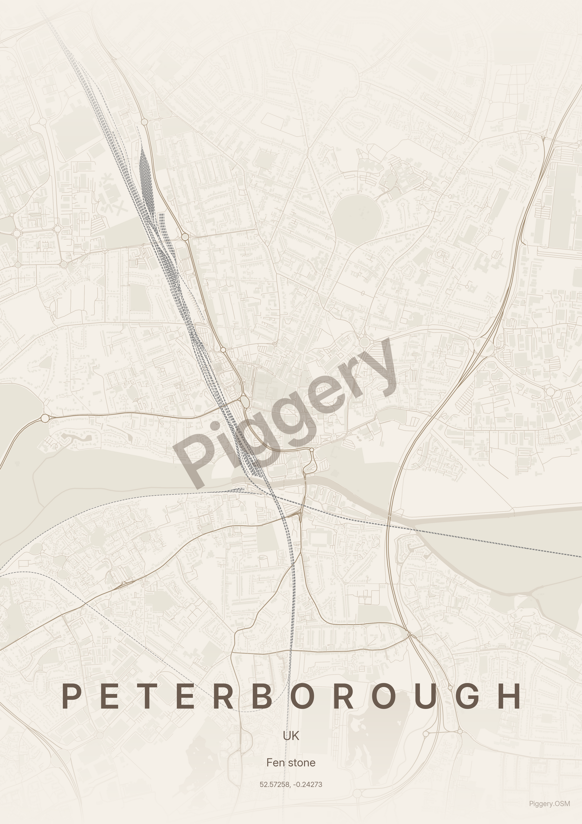 Peterborough Sandstone Calm custom map poster by Piggery Studio