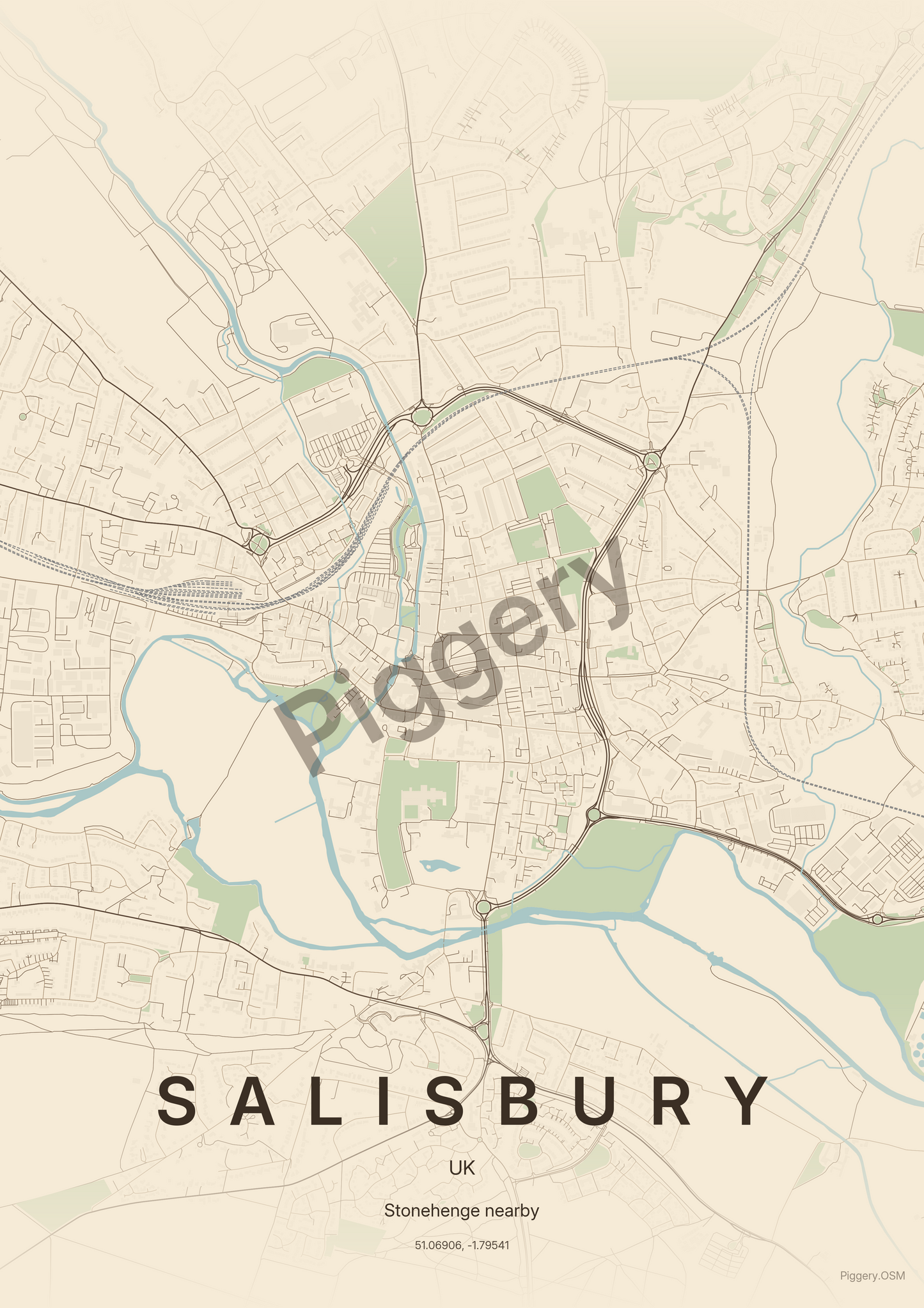 Salisbury Vintage Atlas custom map poster by Piggery Studio