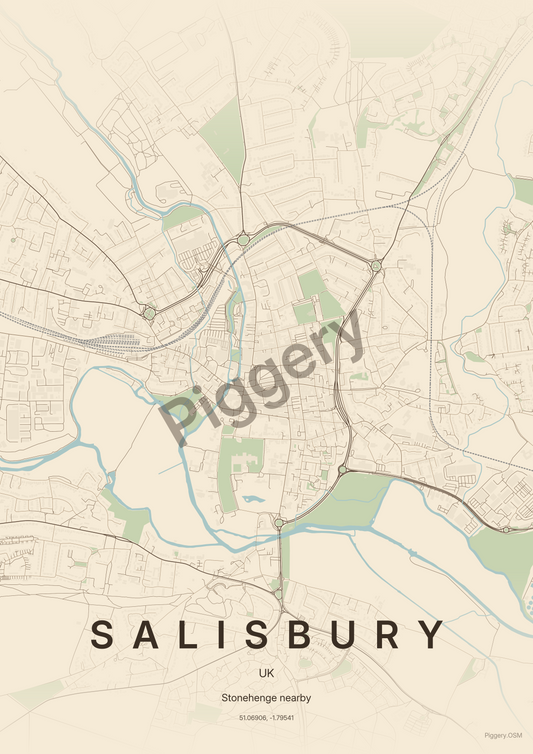 Salisbury Vintage Atlas custom map poster by Piggery Studio